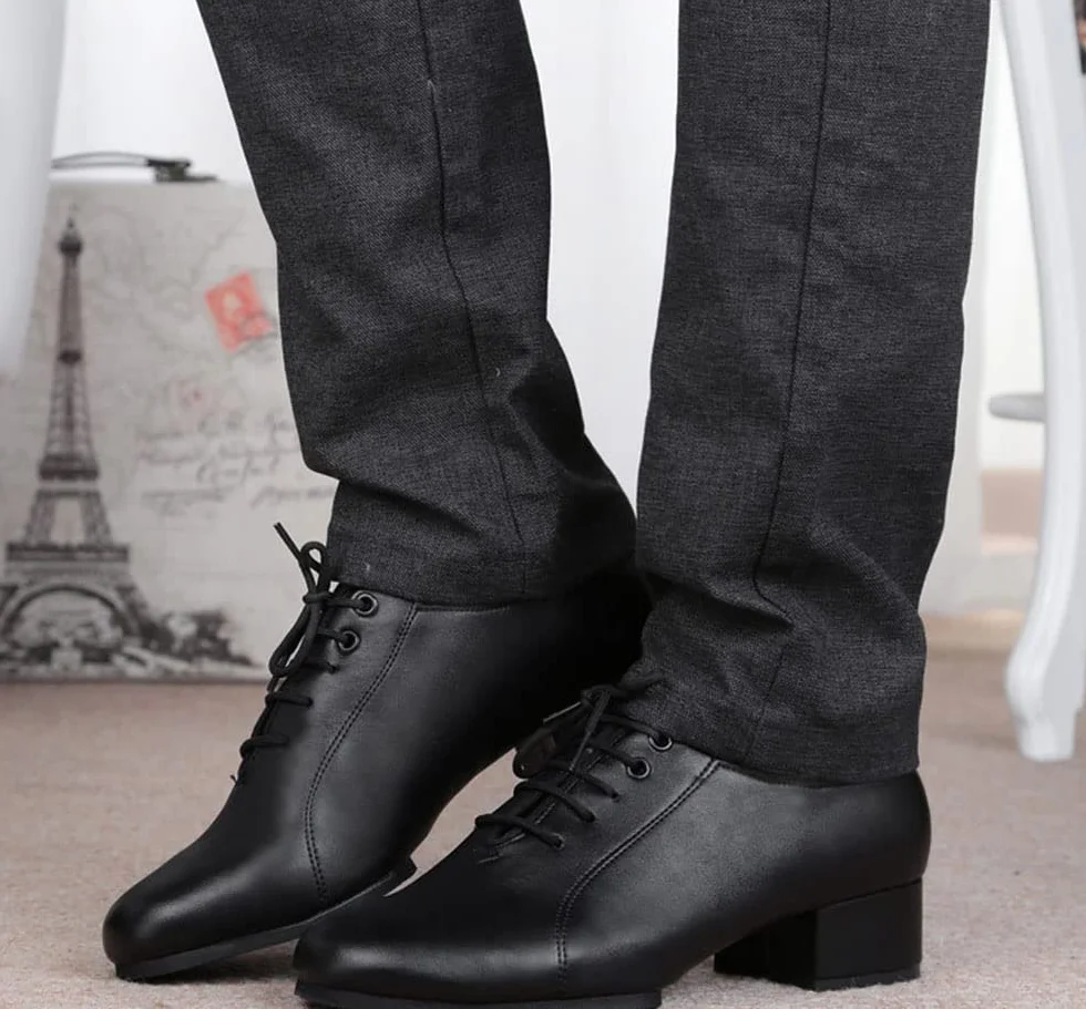 Zapatos de Baile de Salón para Hombre de Cuero con Tacón de Encaje 3cm 4,5cm Salsa Latina