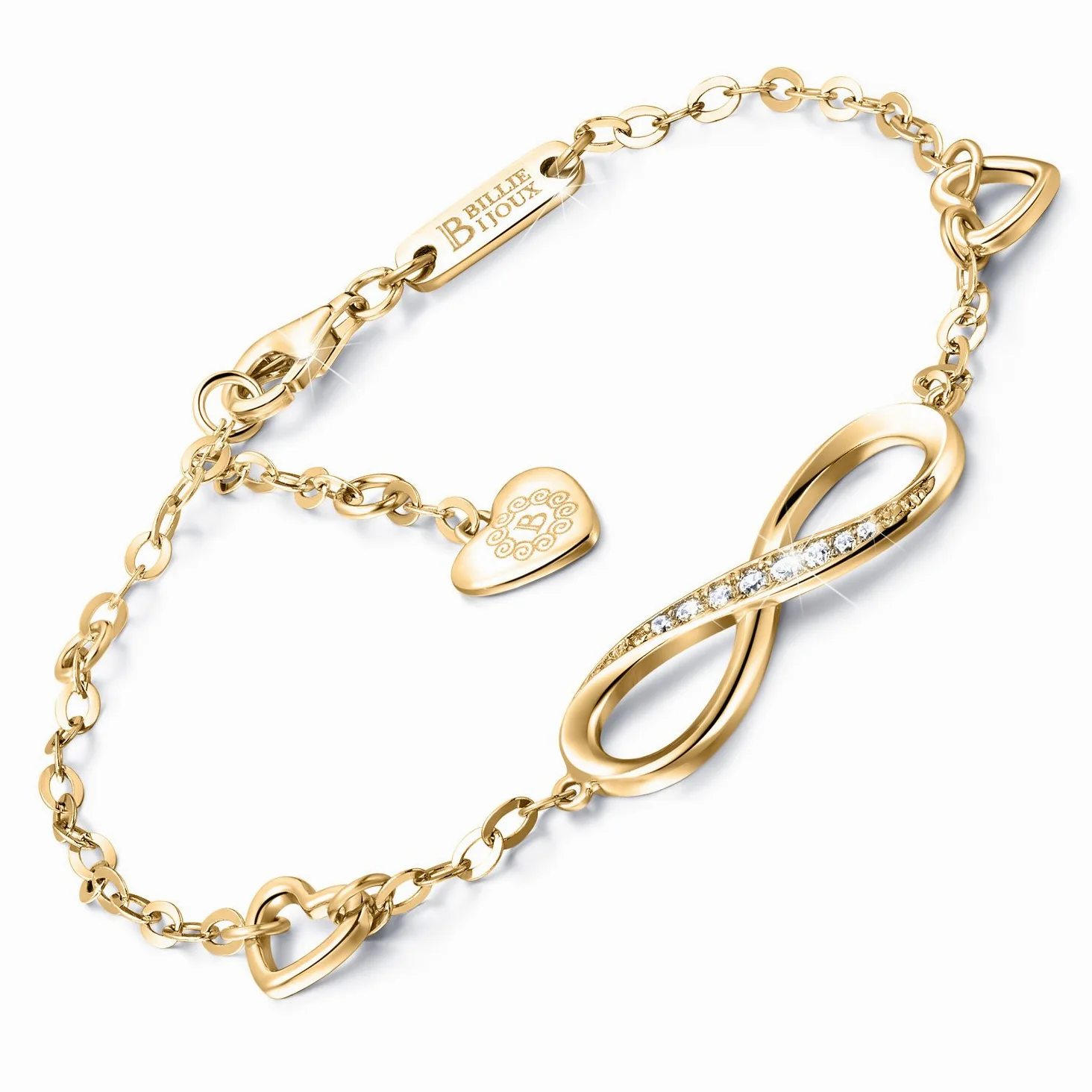 Billie Bijoux Pulsera de plata esterlina Mujer Símbolo Amor Infinito Brazalete de mujer ajustable regalo ideal el día de San Valentín (oro)