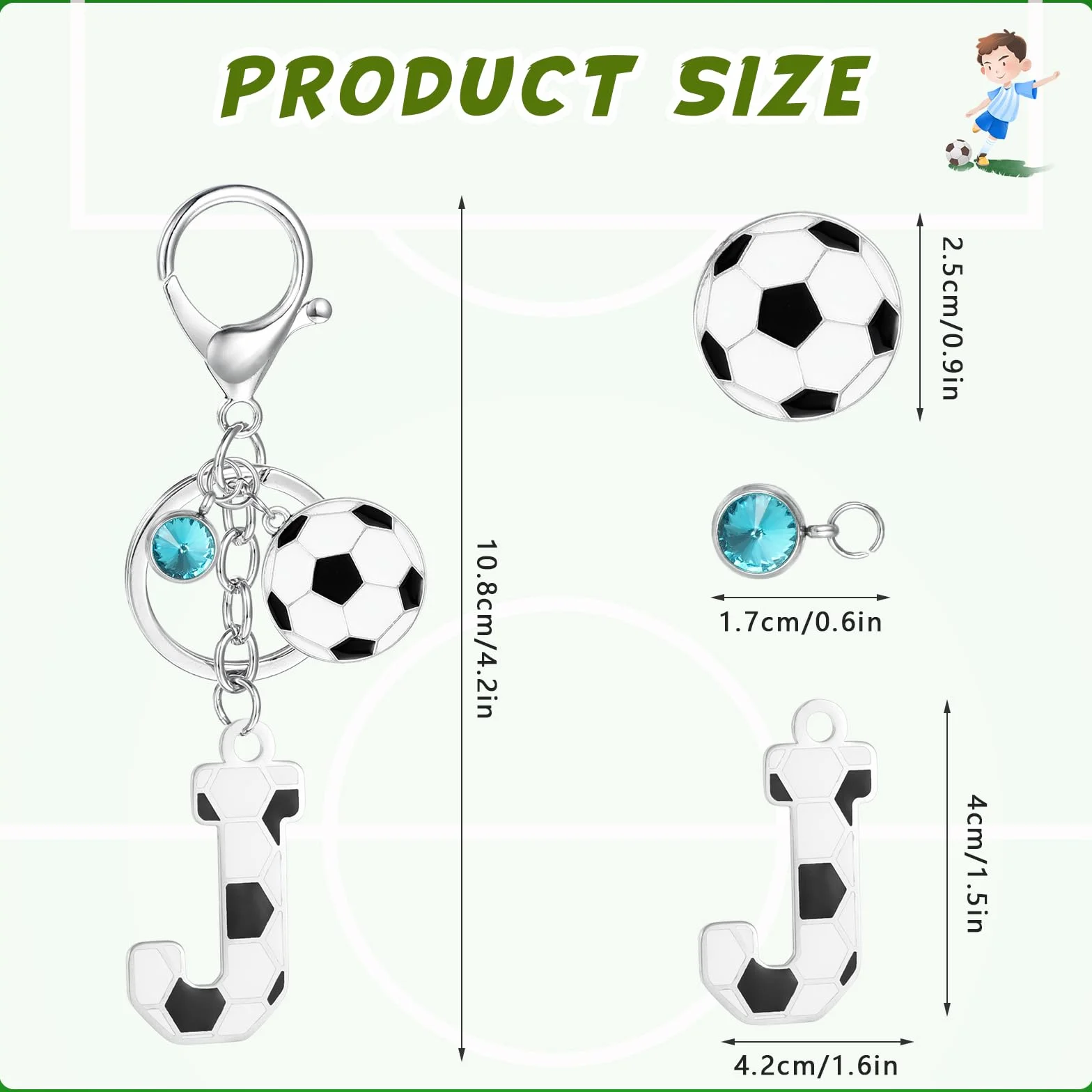 MWOOT Llavero Futbol de Letra Inicial, Llavero Nombre con Colgante de Fútbol para Niño Niña, Regalo para Bolso Mochila Llave