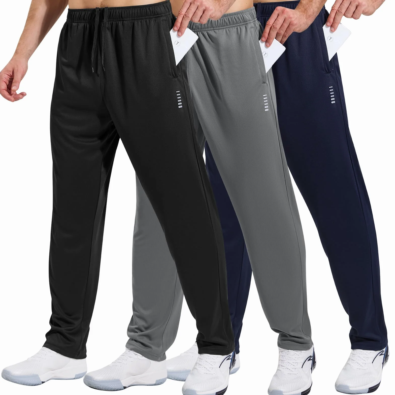 HUAKANG Paquete de 3 Pantalón Chandal Hombre Pantalones de Entrenamiento con Bolsillos Cremallera