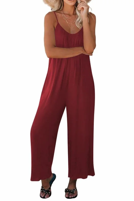 Haibang Peto Mujer Verano Sin Mangas Cuello en V Elegante Monos Pantalón Jumpsuit con Bolsillos