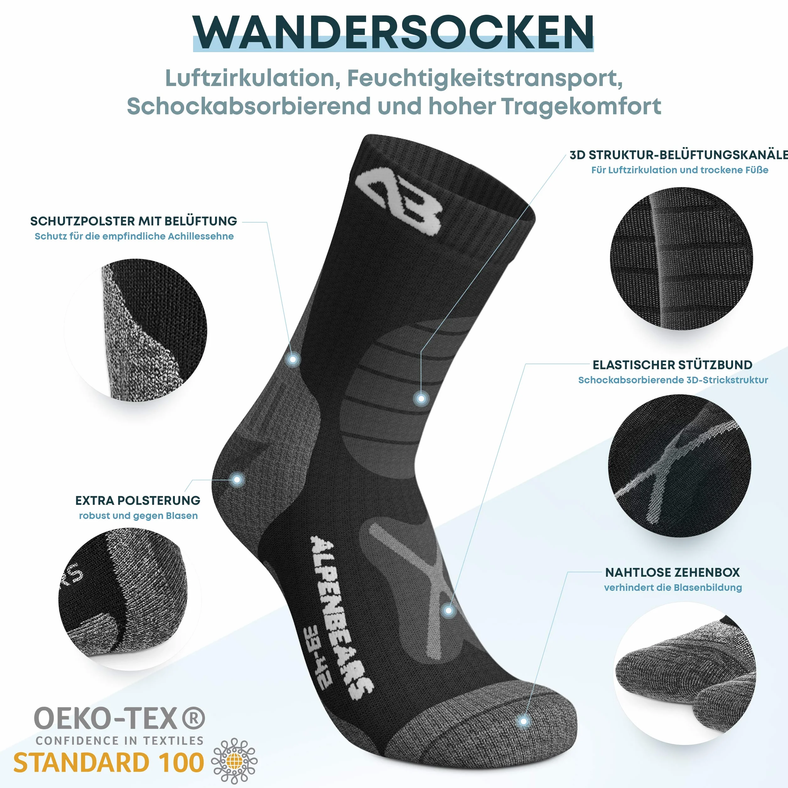 Calcetines de senderismo de lana merina pack de 2 pares para mujer hombre y niño