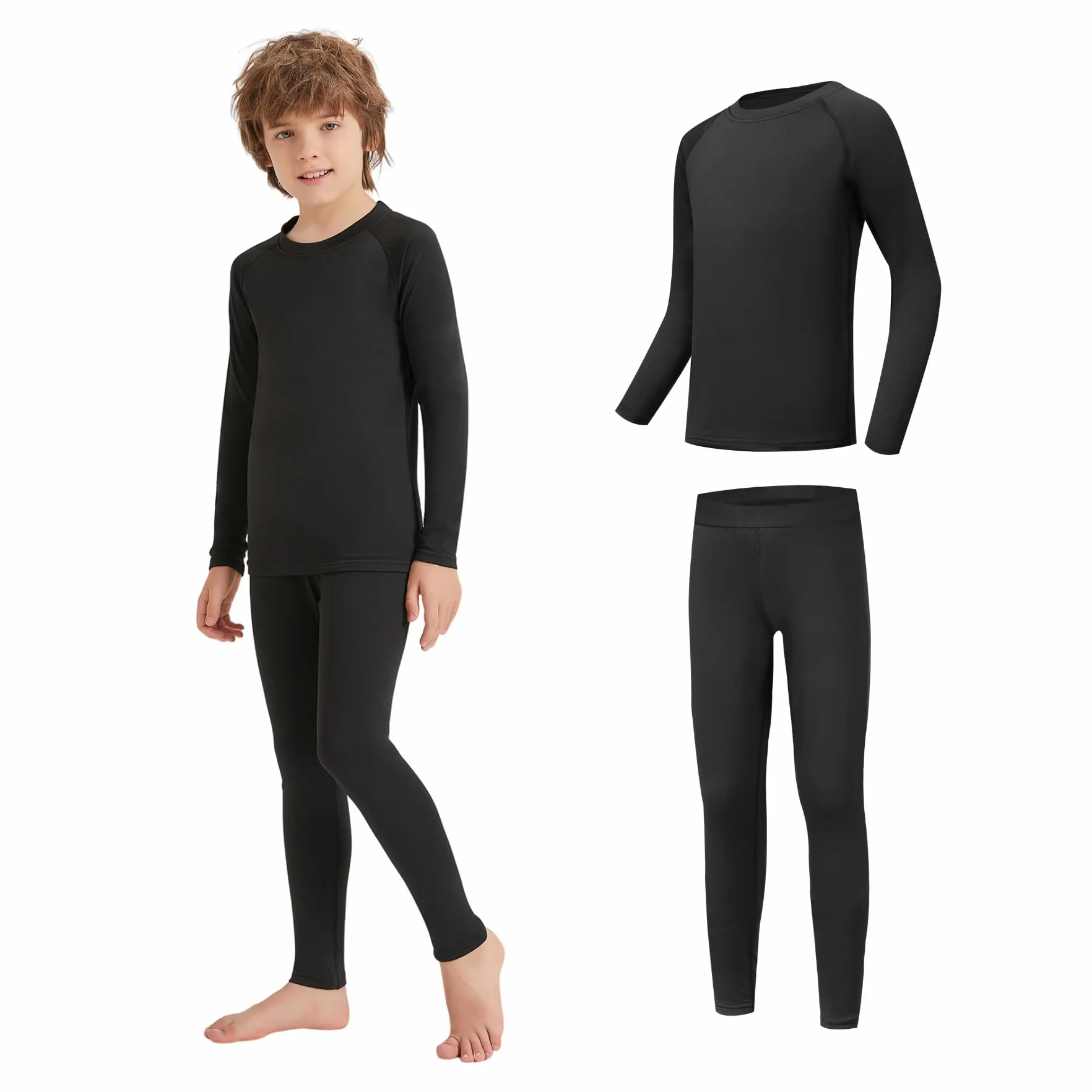 AMZSPORT Ropa Interior Térmica para Niño - Conjunto de Manga Larga, Capa Base para Invierno
