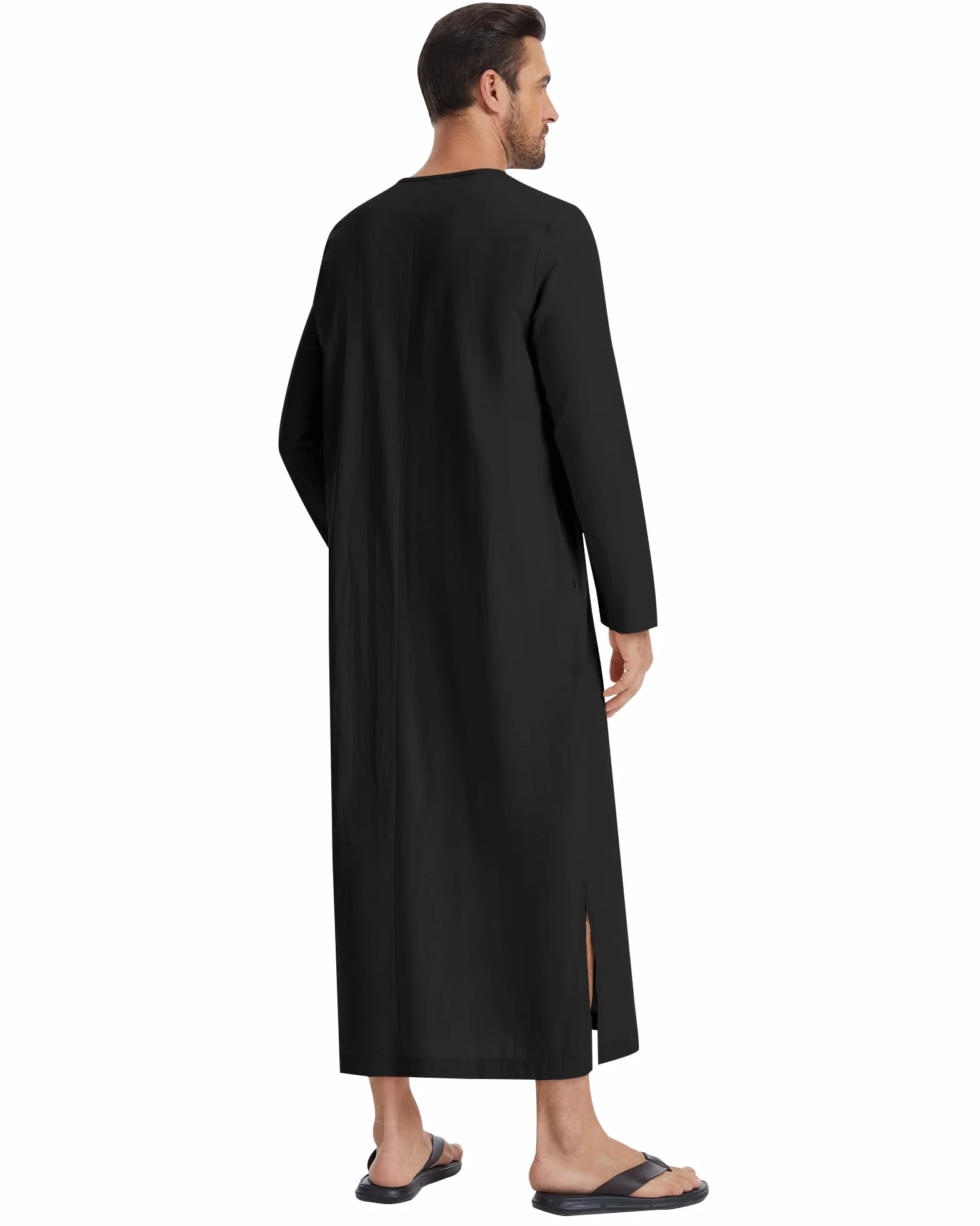 LVCBL Caftán de manga larga para hombre con bolsillos, ajuste universal, M-3XL