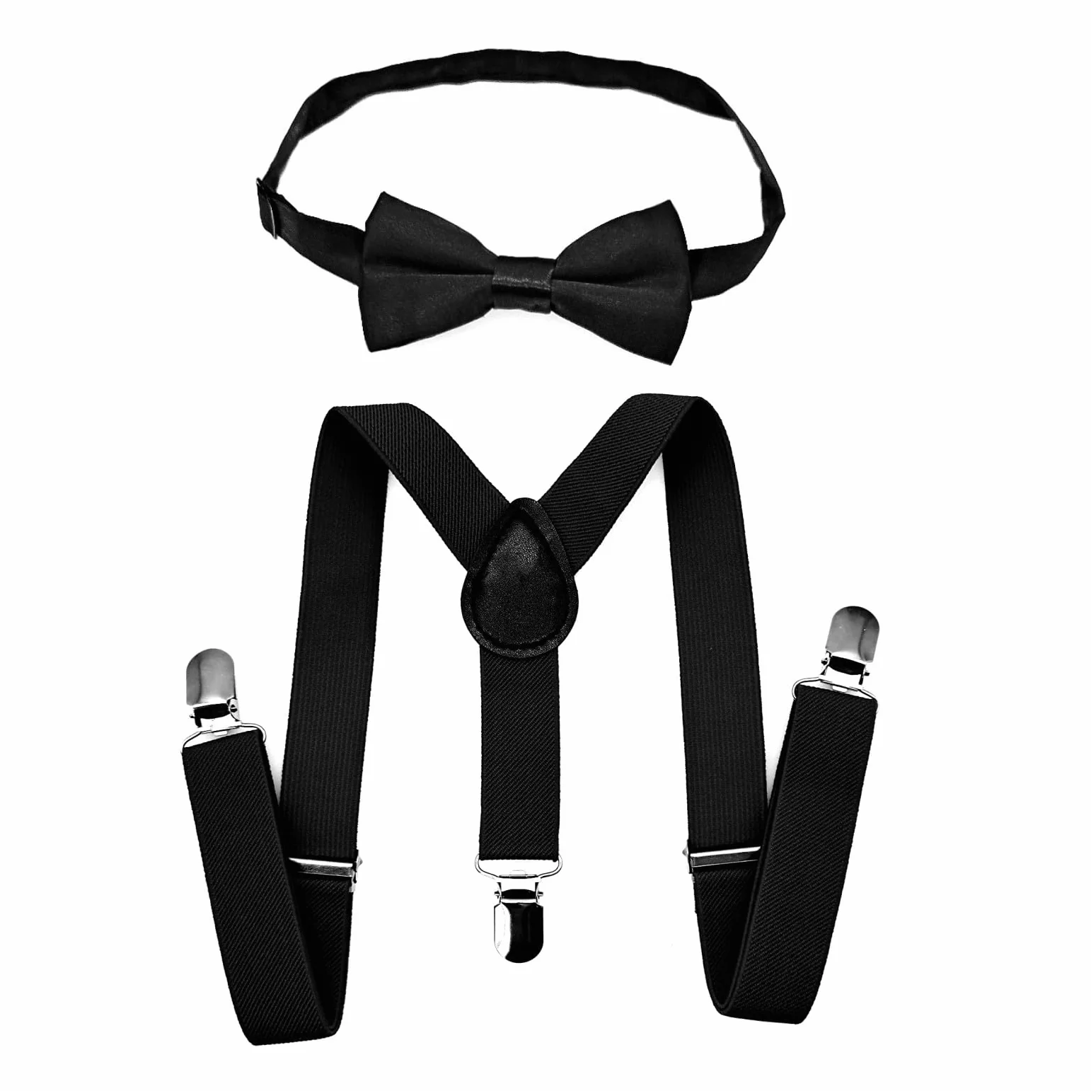 JZK Juego de pajarita y tirantes negros para niños 135 cm ajustables en forma de Y