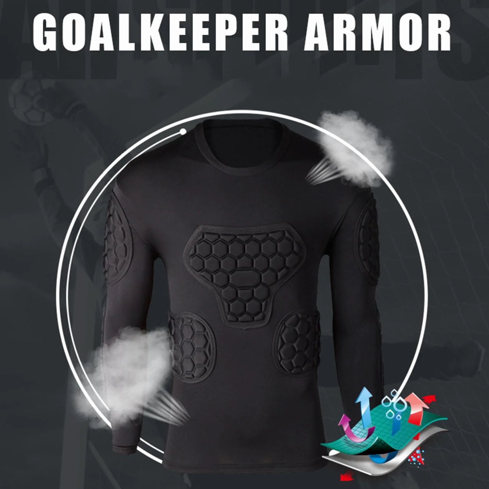 Camiseta de portero manga larga acolchada para jóvenes, ropa de entrenamiento de fútbol baloncesto paintball parkour