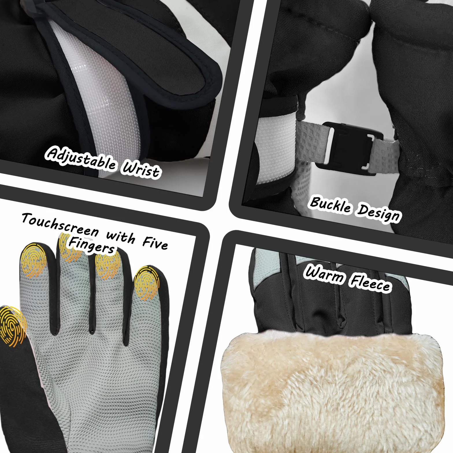 Guantes de Esquí Impermeables para Niños Niñas, Guantes de Nieve Forro Polar Cálido para Snowboard