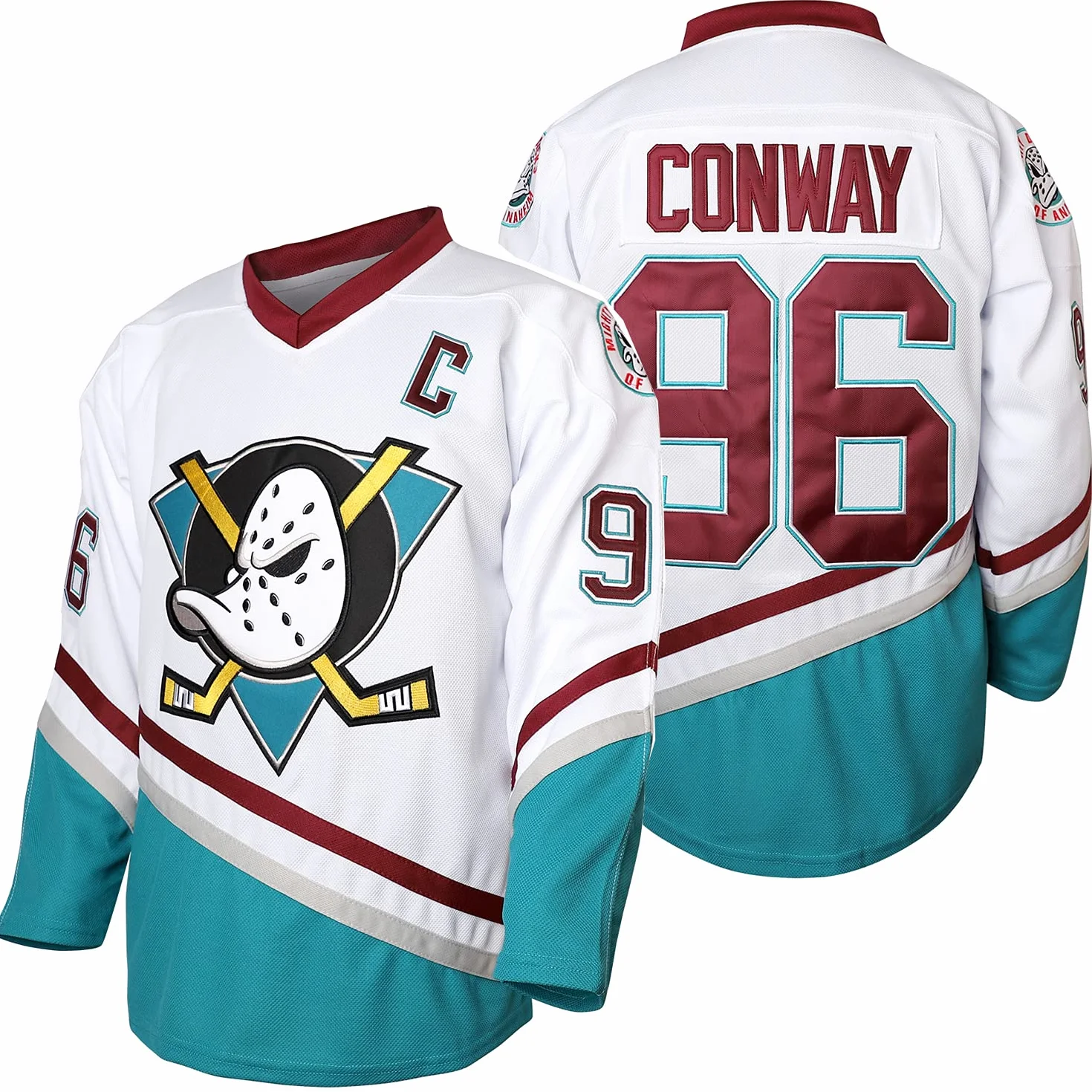 Mighty Ducks 33 Greg Goldberg 96 Charlie Conway 99 Adam Banks Camisetas de hockey sobre hielo cosidas Small