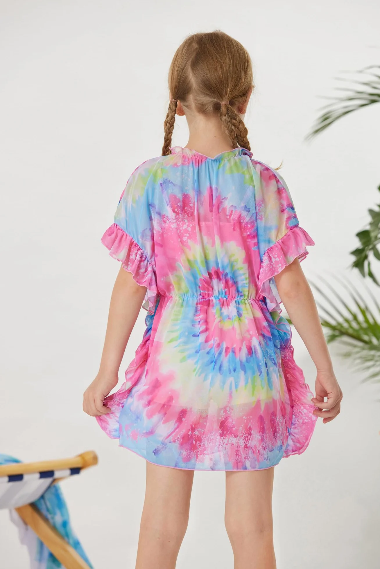 GRACE KARIN Vestido de baño para niñas, salida de baño, vestido de playa casual, manga dolman, cintura elástica, malla