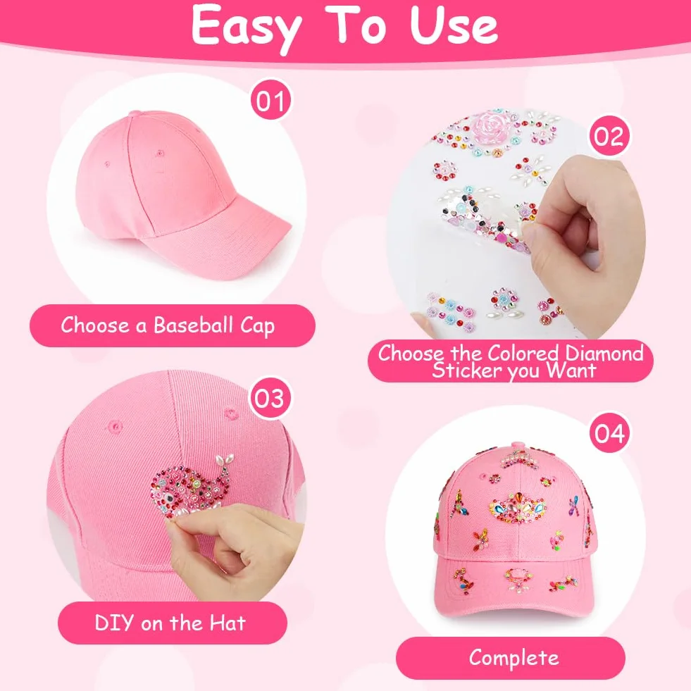 Gorra de Béisbol DIY con Pegatinas de Brillante Diamantes para Niñas