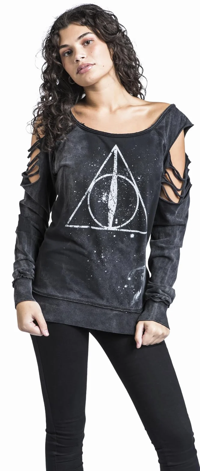 Harry Potter Deathly Hallows Mujer Sudadera Negro Regular