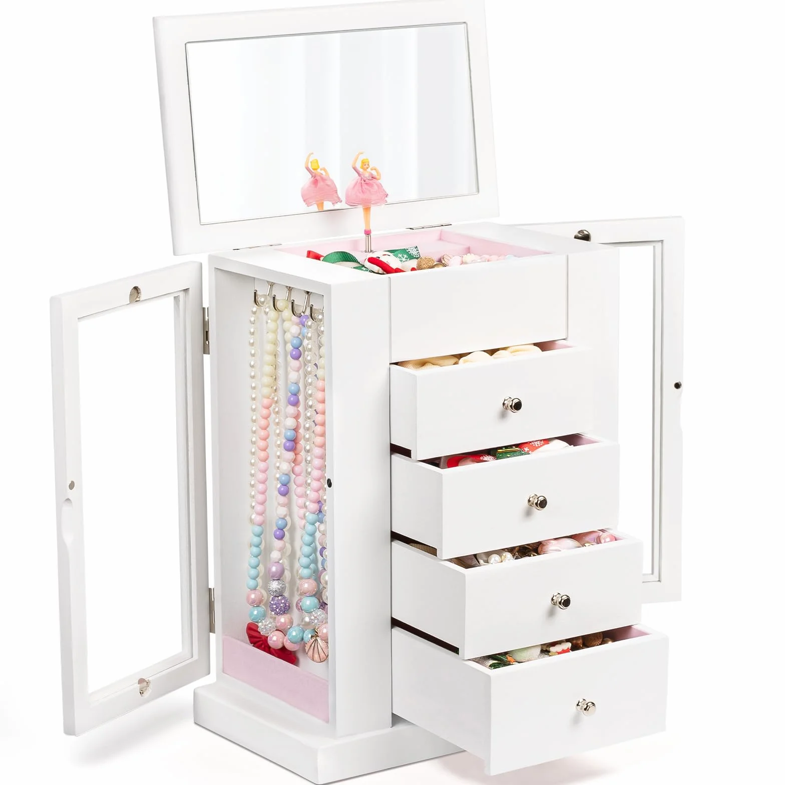 Joyero Musical Niña Madera Bailarina Giratoria 5 Niveles Regalo Blanco
