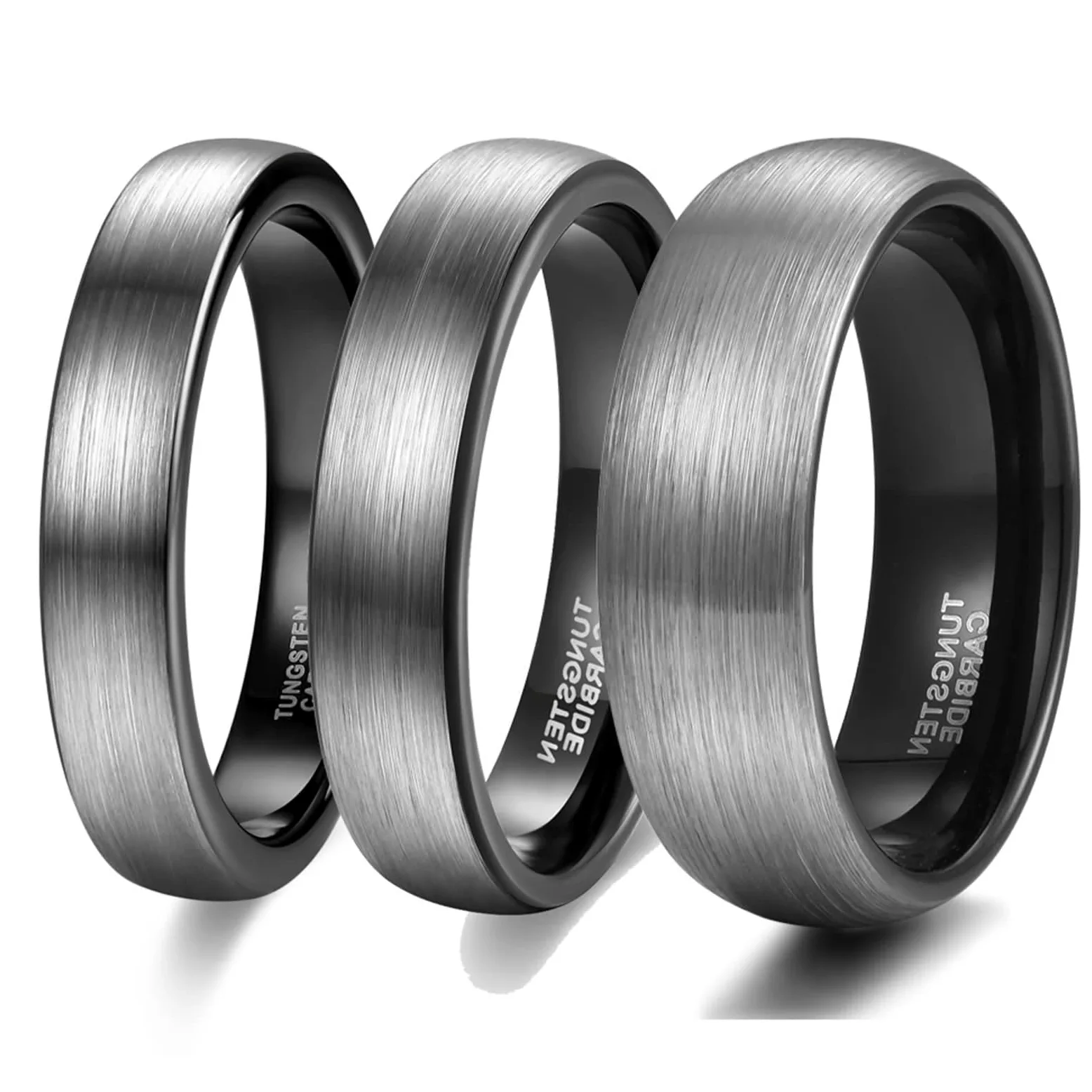 Anillos de Alianza en Tungsteno Plata Negro de Parejas Grabado | 4MM/6MM/8MM Redondo Cepillado,Diseño Atemporal,Ligero para Uso Diario,Resistente a Rayones,Ajuste Cómodo
