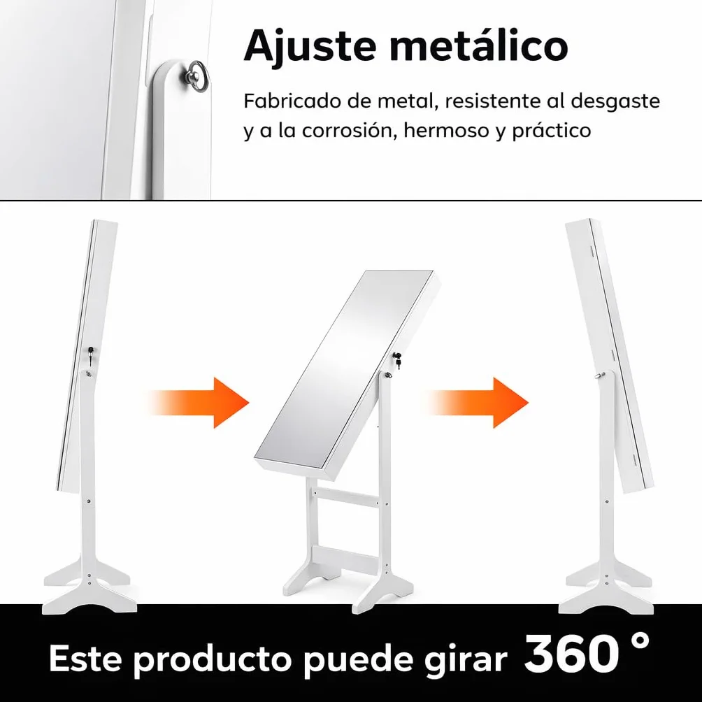Espejo Joyero de Pie con Cerradura 155x41x37cm Armario Organizador