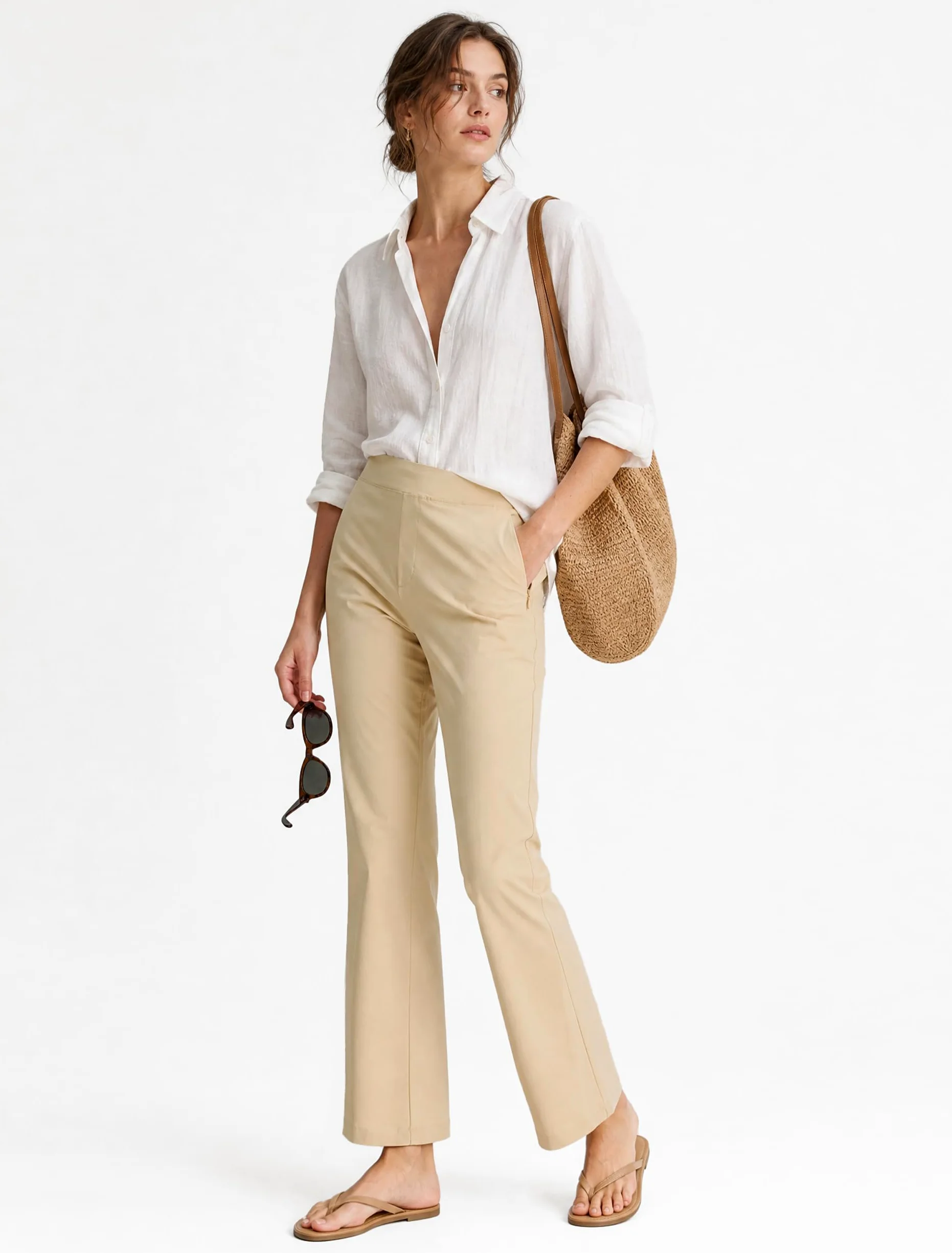 Pantalones de Golf Mujer Ligeros Transpirables Acampanados Elásticos Deporte Jogging Yoga Oficina Tela