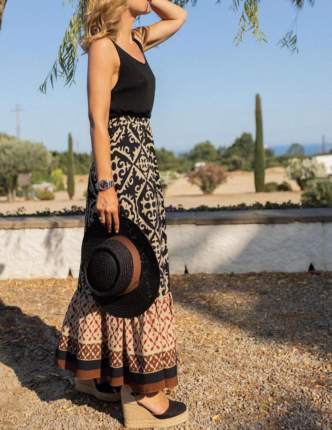 Falda Larga Estampada Mujer Cintura Alta Elástica Boho Floral Tubo Verano