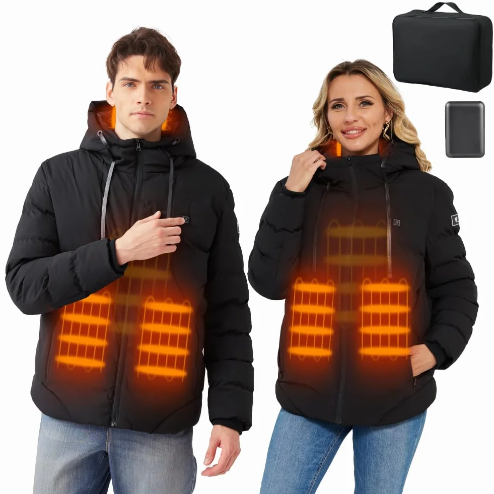 Chaqueta Calefactable 10000mAh 3 Niveles de Calefacción con Capucha para Hombre Mujer Esquí Trabajo