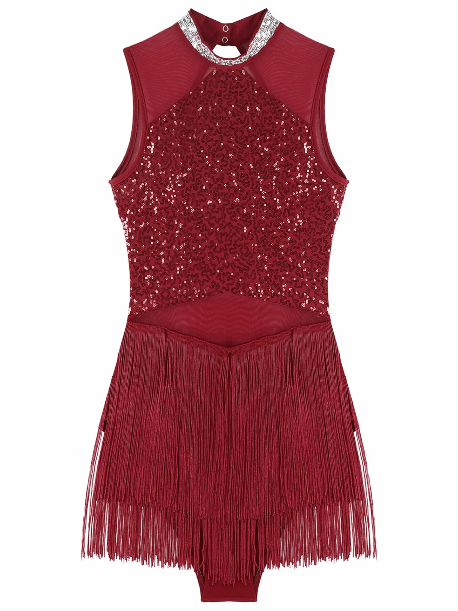 Vestido de baile latino mujer lentejuelas flecos bailarina salsa tango vals