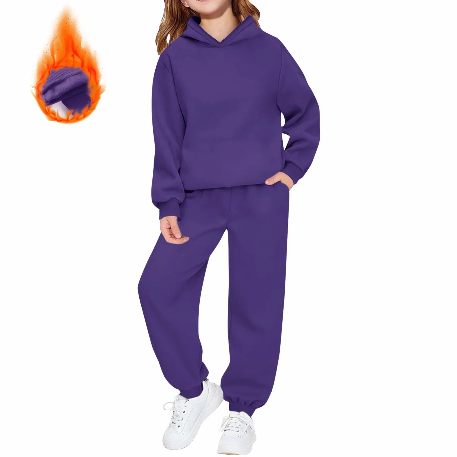 Chándal de forro polar liso con capucha para niños, conjunto de gimnasio para correr