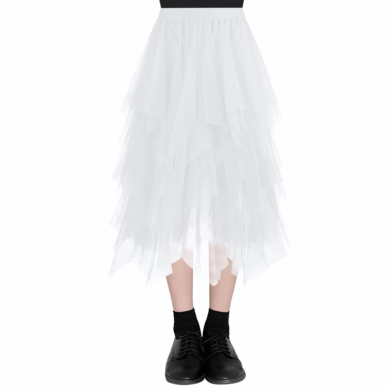 AUYAO Falda Tul Mujer Cintura Elástica Tutu Irregular Plisada Gasa Vintage Ballet Prom