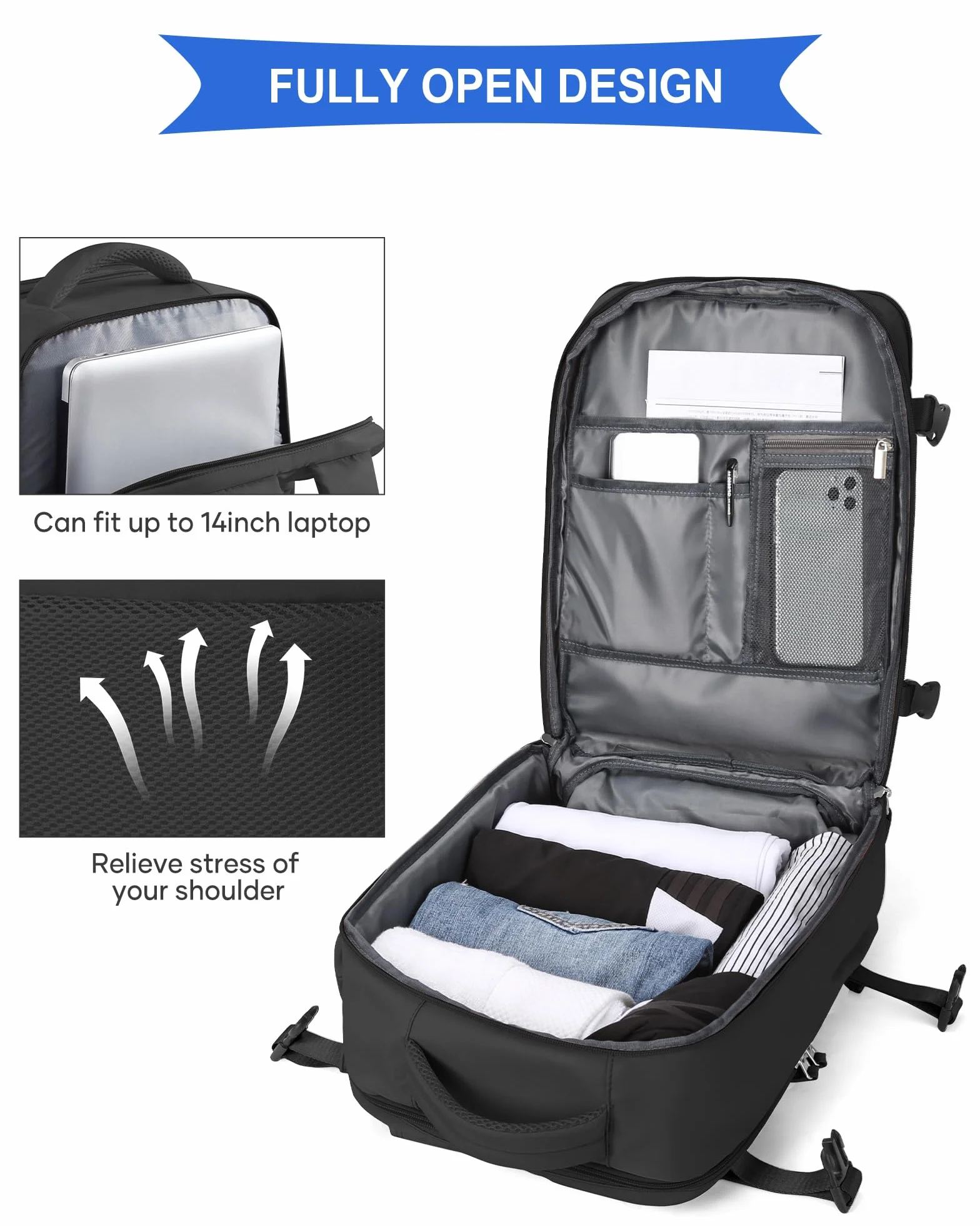 Mochila Viaje Cabina Avion 40x30x20 Mujer Ryanair Equipaje de Mano Vueling Wizzair Easyjet Portatil 14 pulgadas Hombre