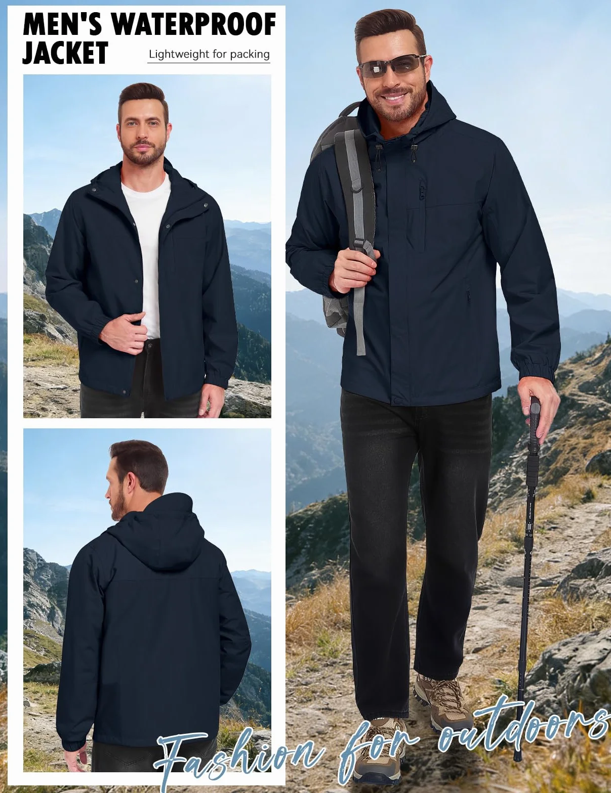 Xnova Chaqueta Impermeable Hombre Cortavientos Plegable con Capucha para Senderismo