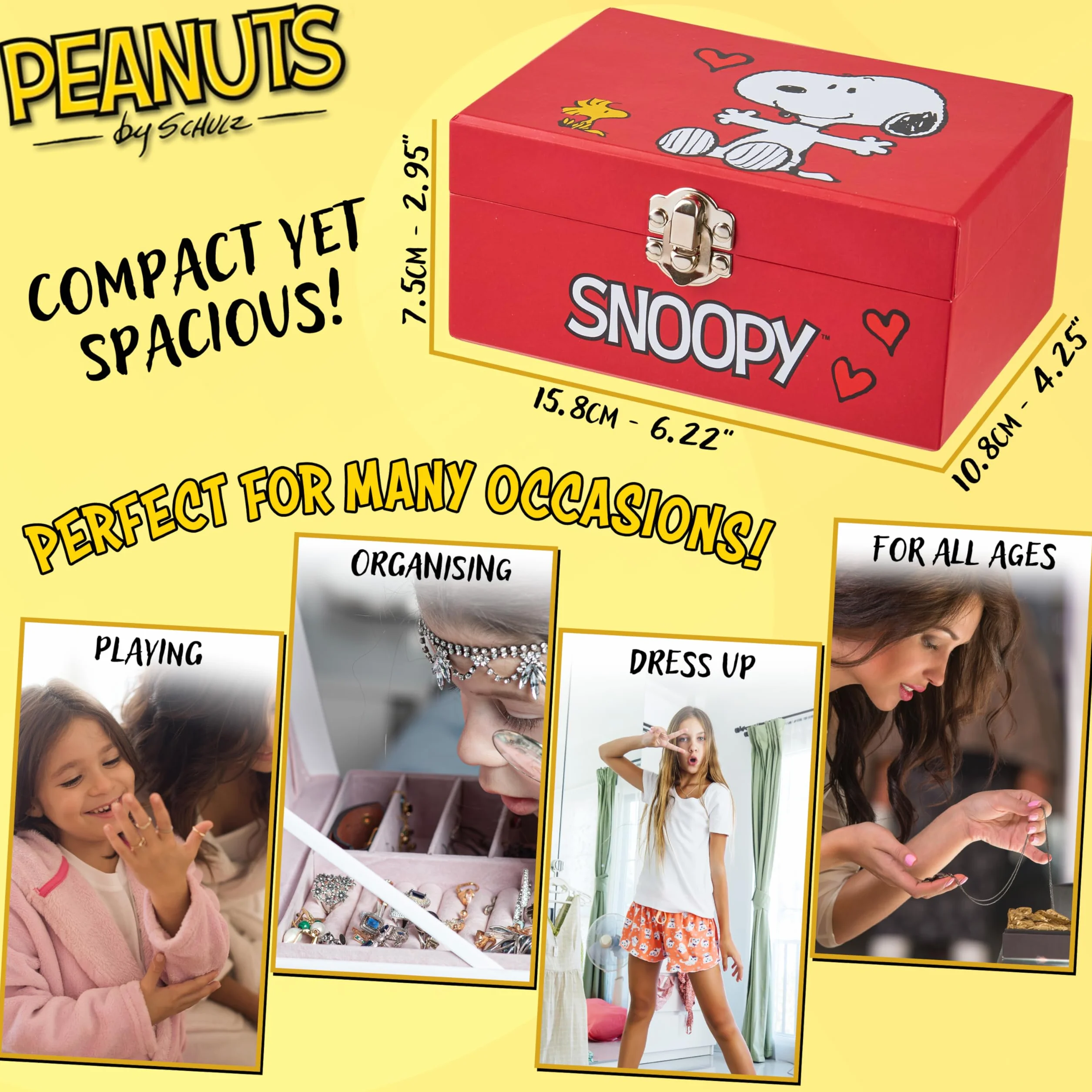 Peanuts Snoopy Caja de Joyería Musical para Niñas