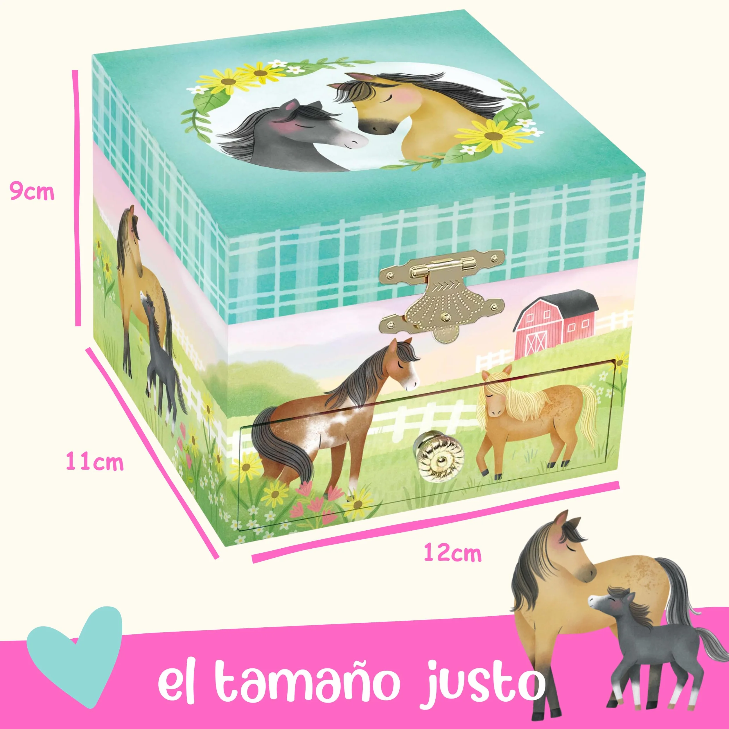 Giggle & Honey Joyero Musical para Niñas con Espejo y Cajón - Caja de Música Infantil Caballo