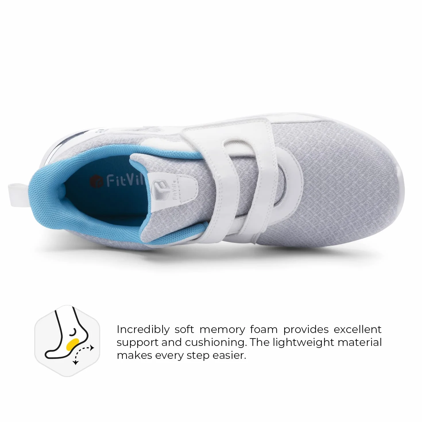 FitVille Zapatillas de Caminar con Velcro Anchos Transpirables para Mujeres Ligeros