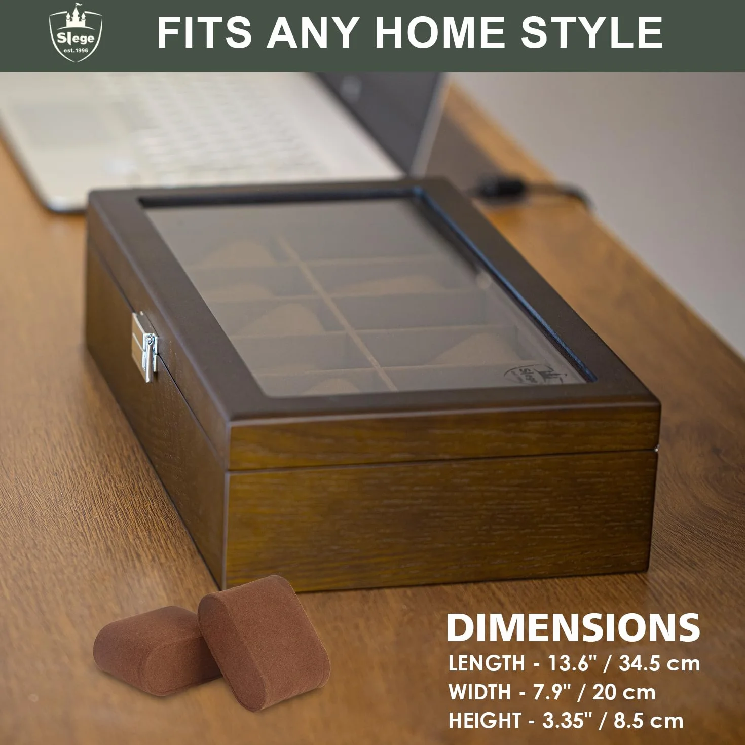 Caja de Relojes de Madera con 12 Ranuras, Estuche Relojero Organizador con Tapa de Cristal y Cojín Extraíble