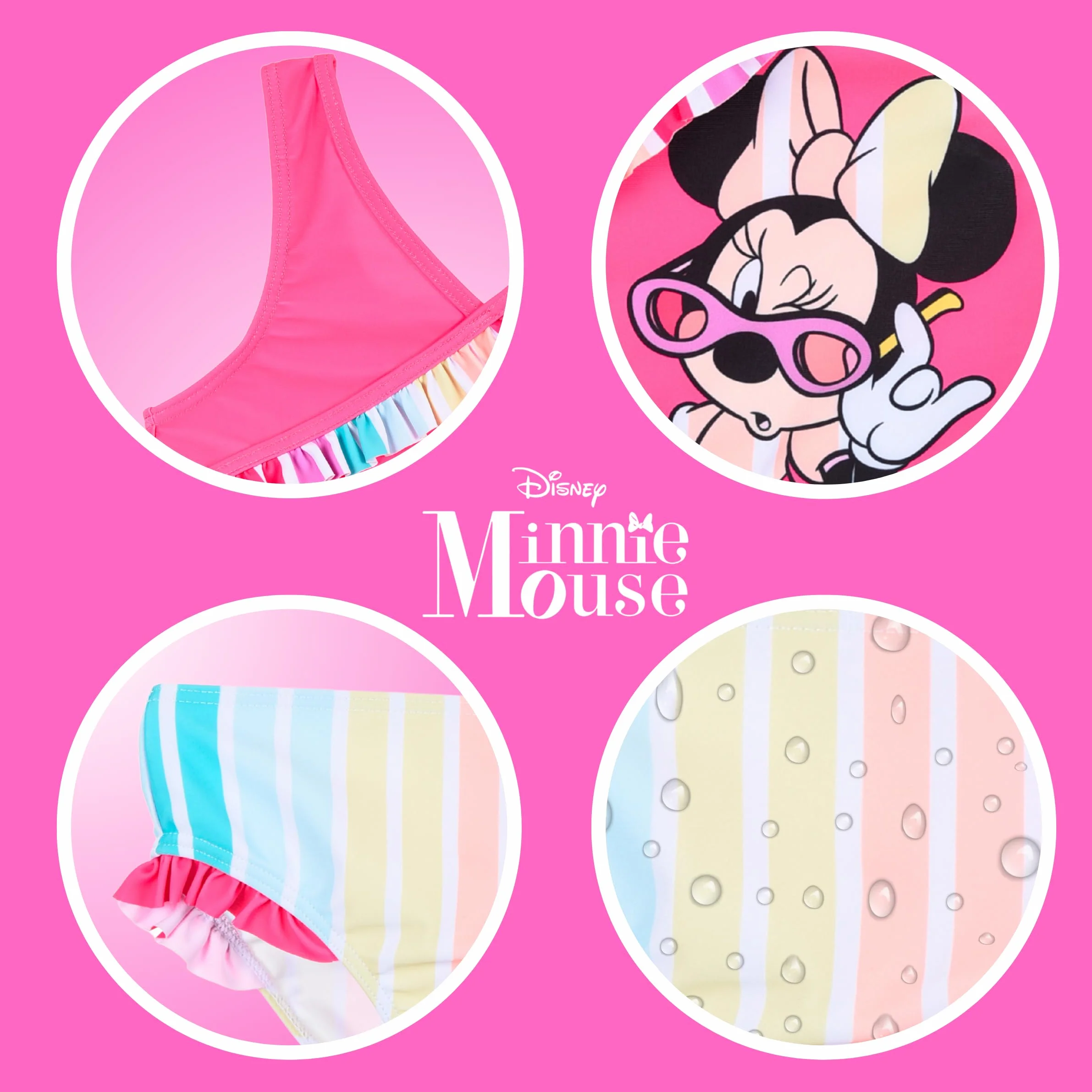 Disney Minnie Mouse Bikini Niña Arcoiris Bañador Dos Piezas Verano Natación Tallas 3-8 Años