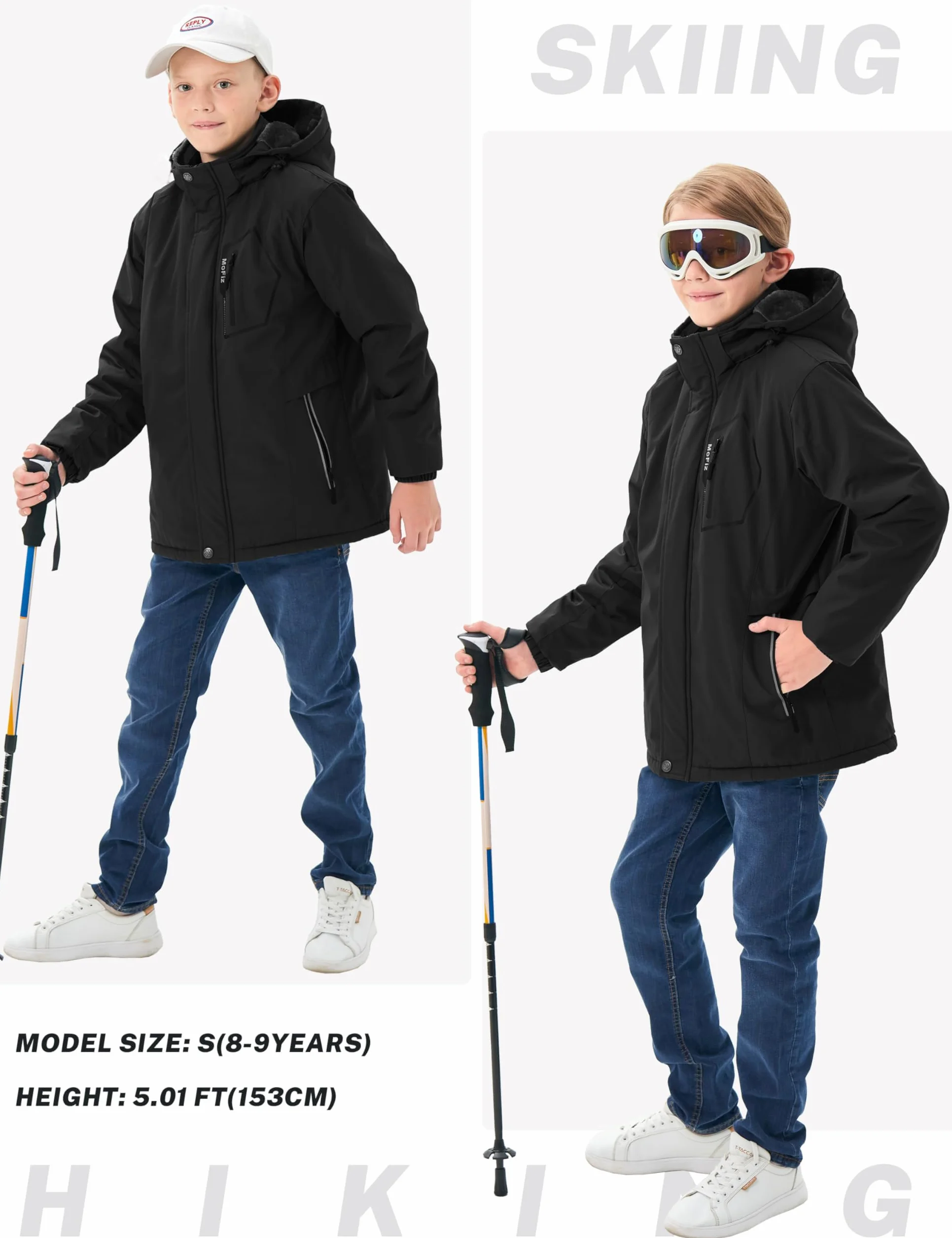 MoFiz Chaquetas de Esquí para Niño Invierno Impermeable Antiviento Capucha Desmontable 6-16 Años