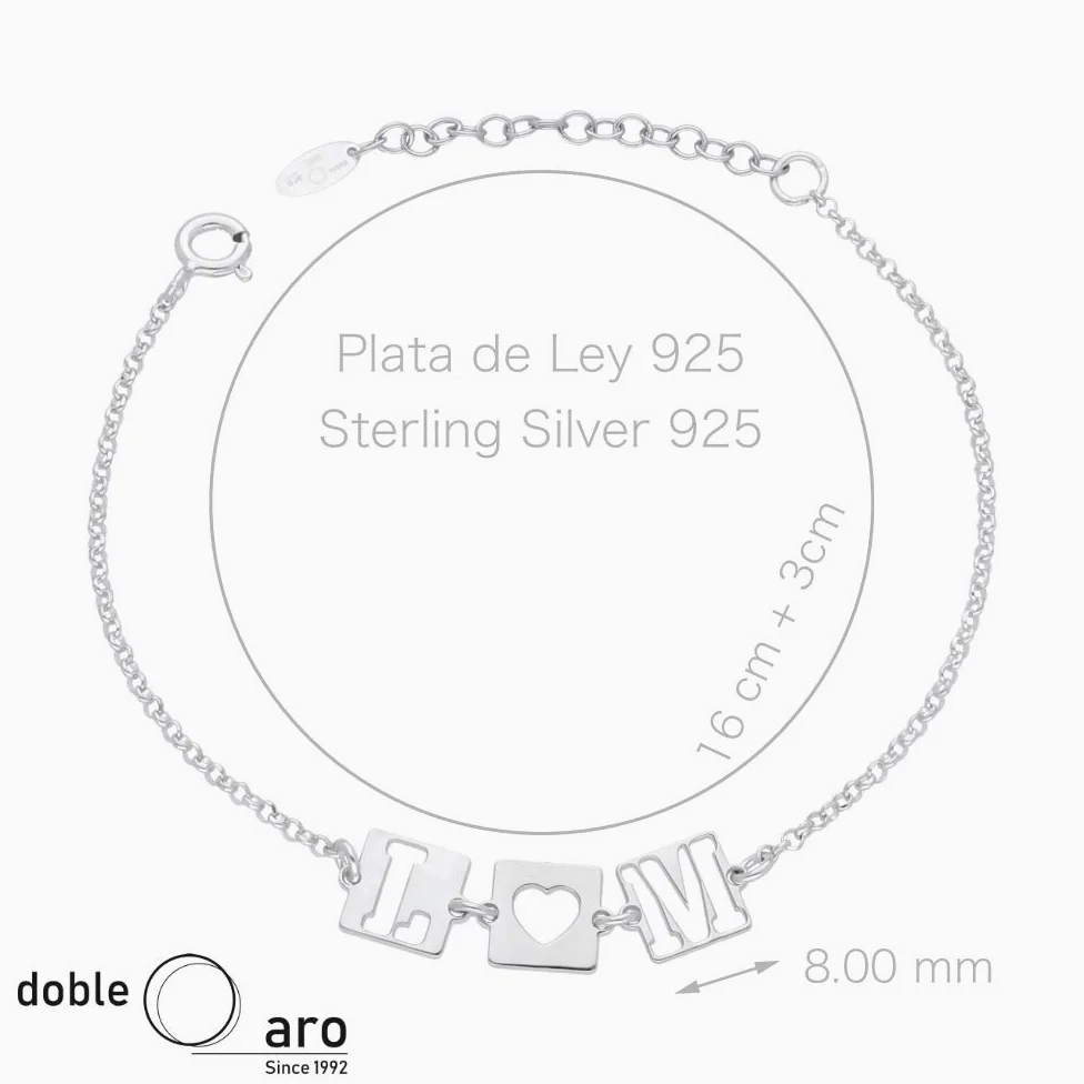 Pulsera con Nombre Personalizado en Plata de Ley 925 - Regalo para Enamorados - Largo 16cm + 3cm de alargador