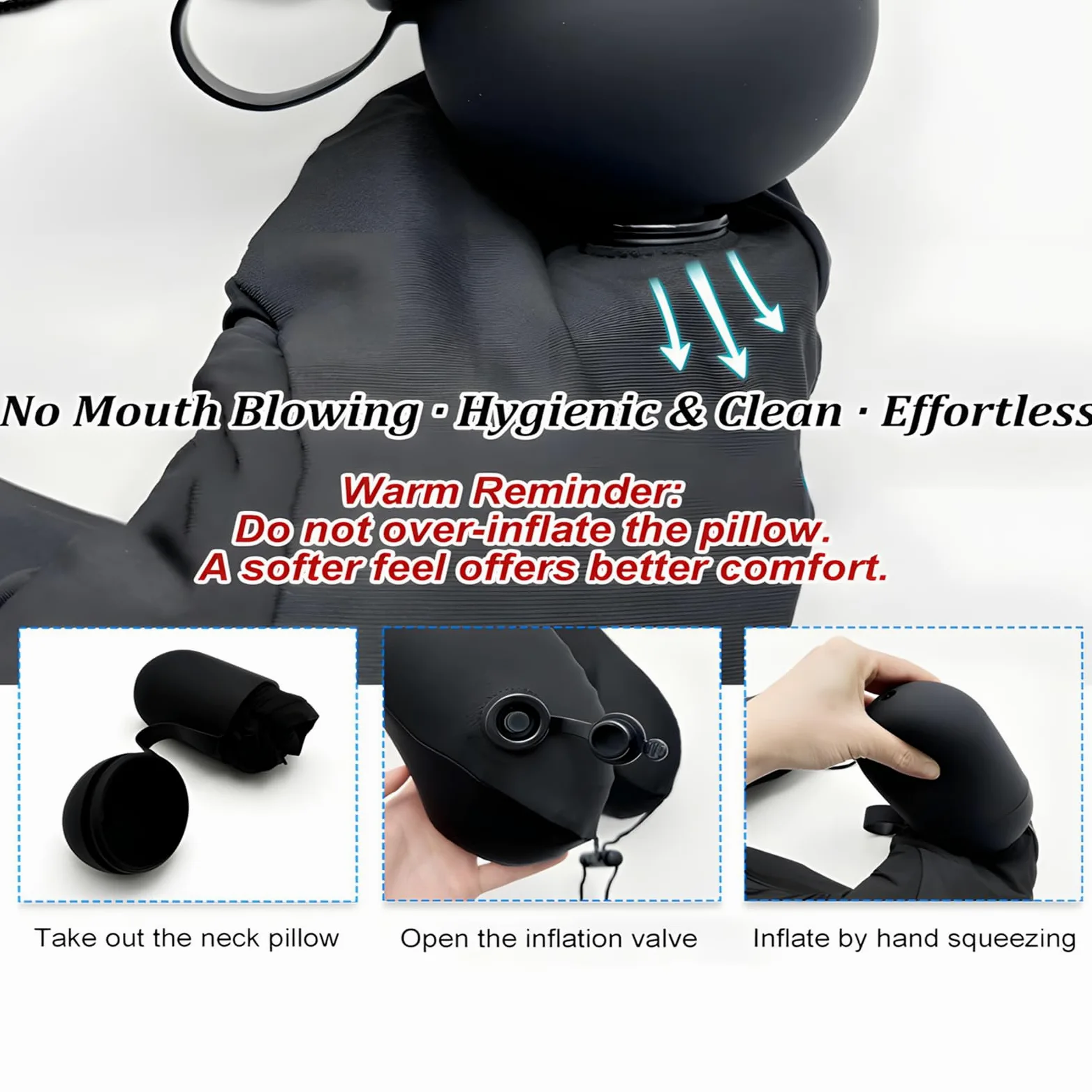 Almohada Cervical Inflable para Avión con Bomba Manual & Estuche | Cervical Elevado 16CM Almohada | Almohada Inflable Avion | Cojin Avion Cervicales