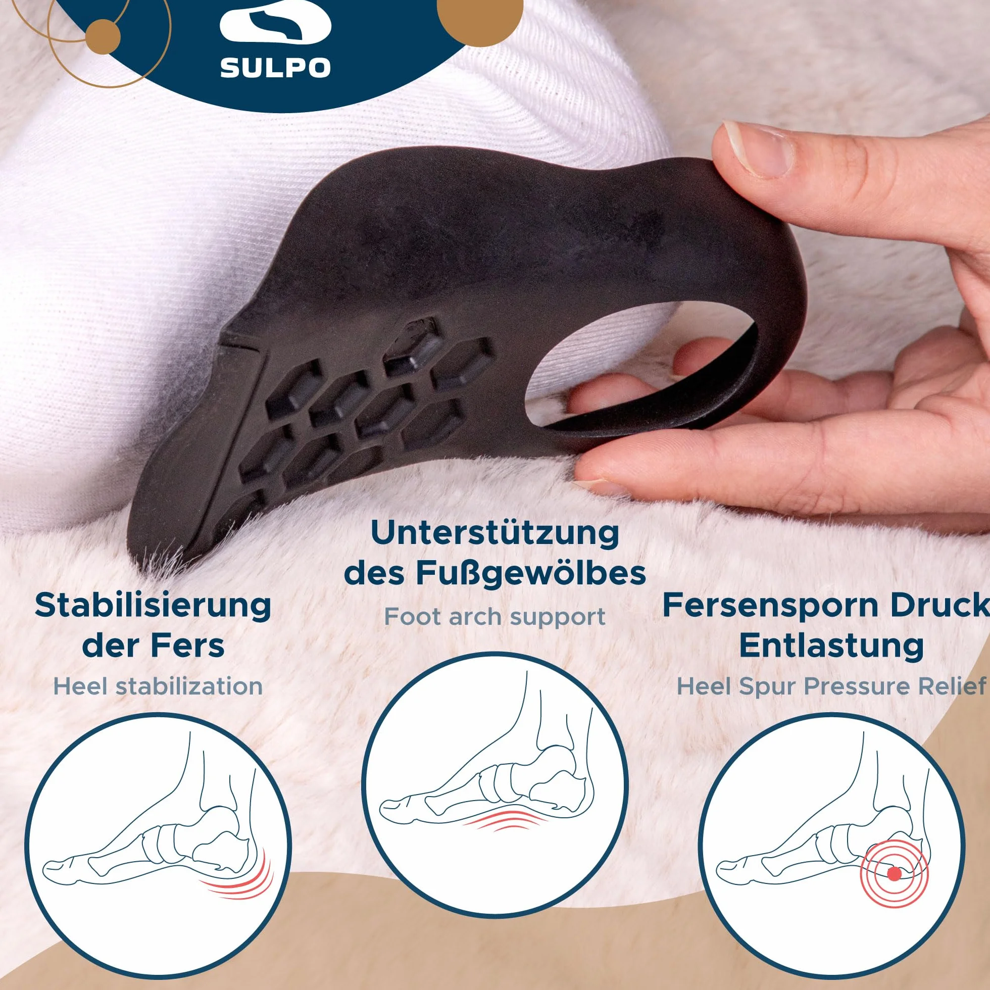 SULPO Taloneras para fascitis plantar y espolon calcaneo - Protector talon 3/4 Plantillas ortopedicas - Almohadillas para talones 40-43 L