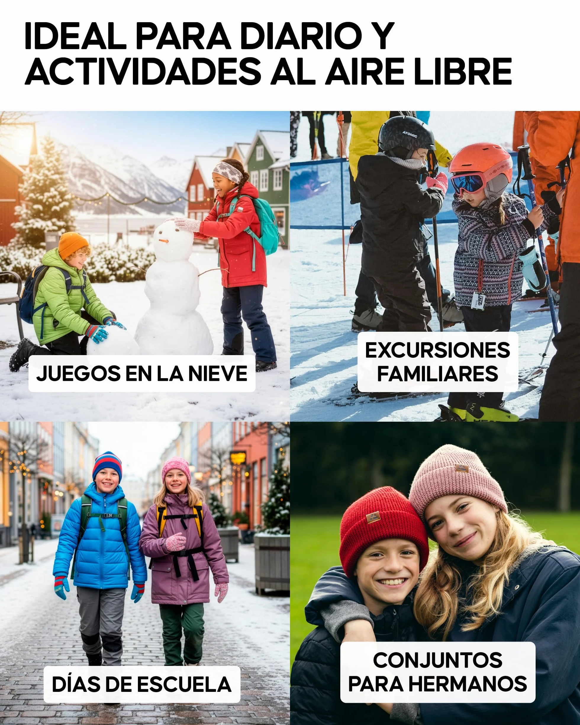 DANISH ENDURANCE Gorro Invierno Niños Lana Merino Forro Polar Unisex