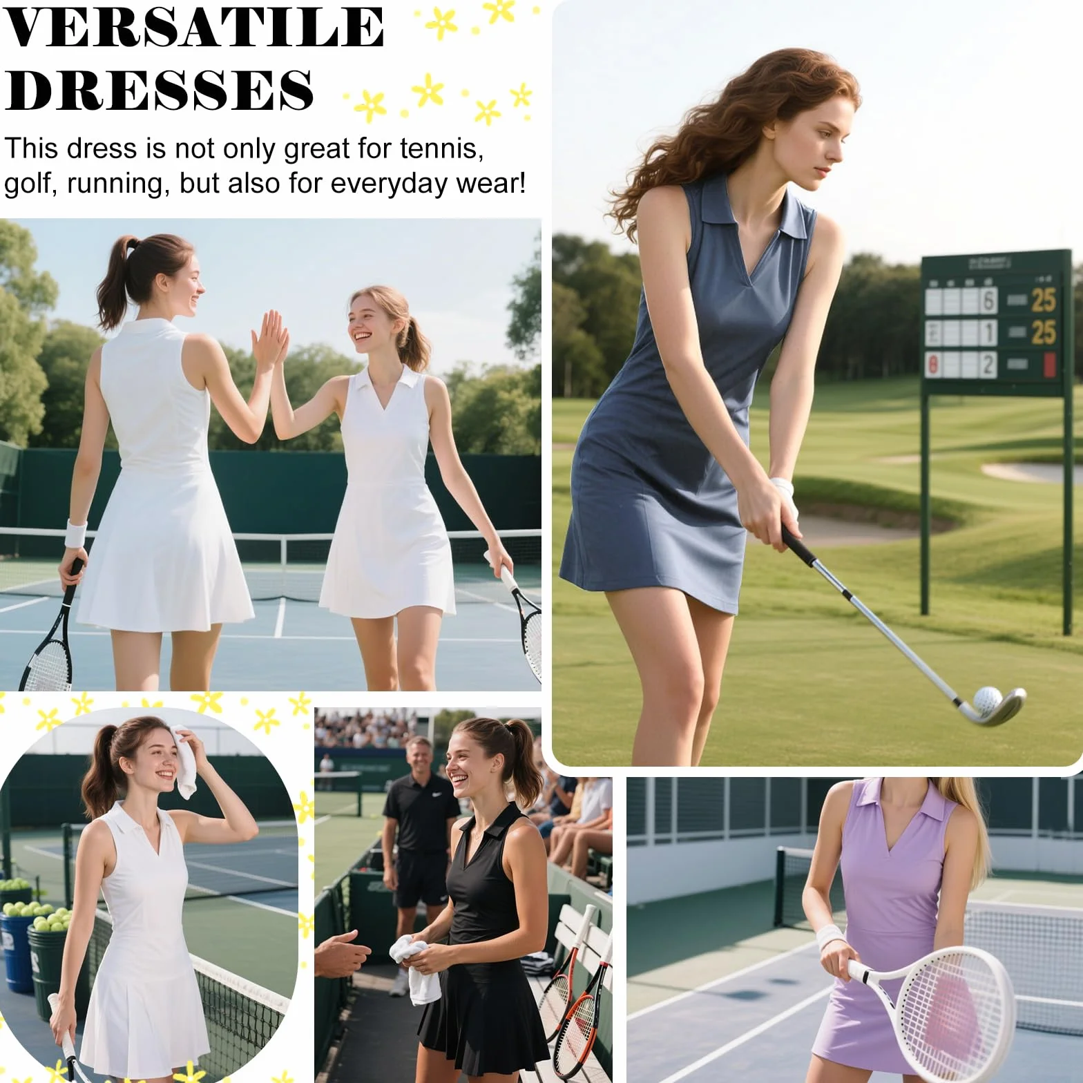 Bezioner Vestido Tenis Mujer Vestido Deportivo con Pantalones Cortos Polo con Bolsillos Golf sin Mangas