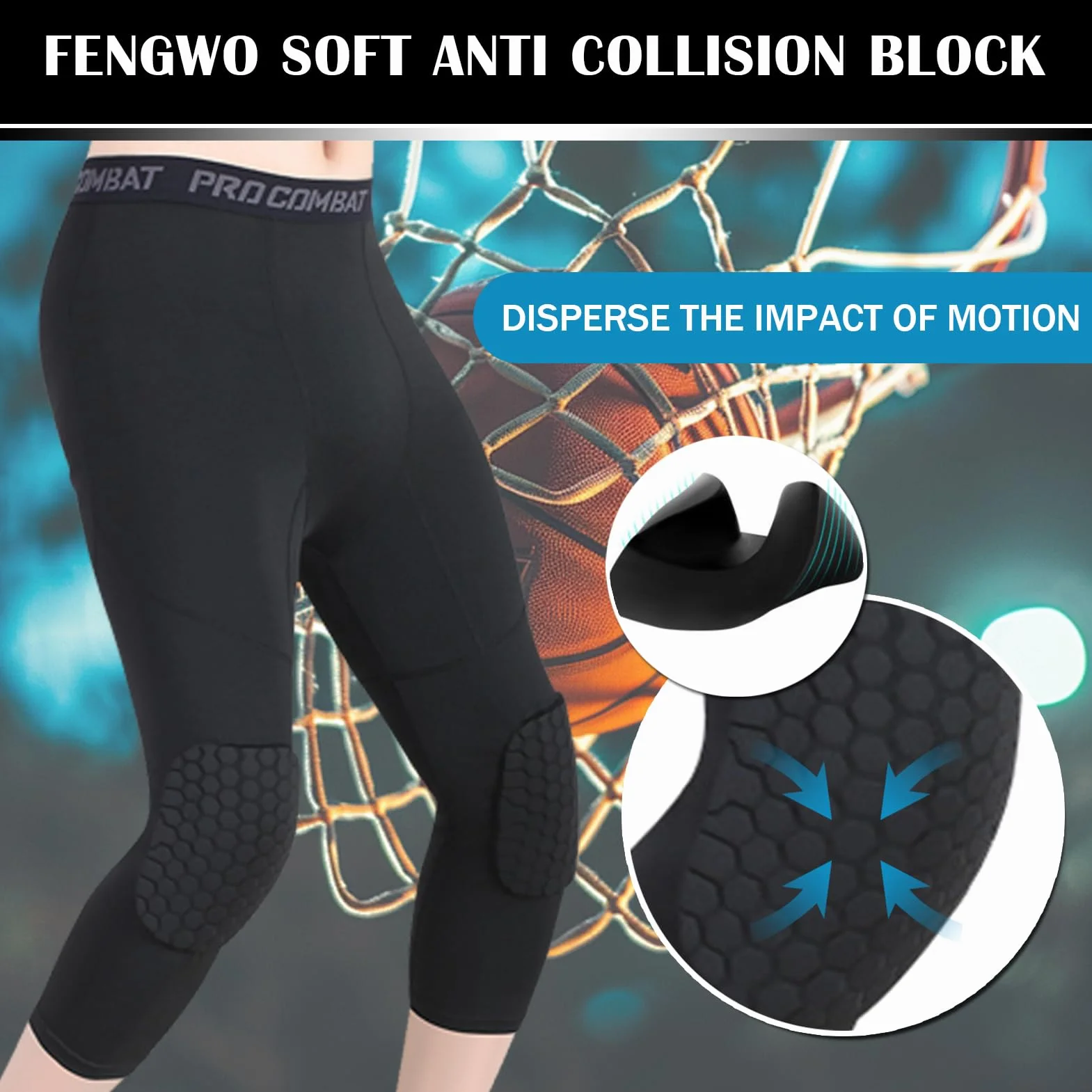 Pantalones De Baloncesto con Rodilleras 3/4 Capri Medias De Compresión Acolchadas para Hombre