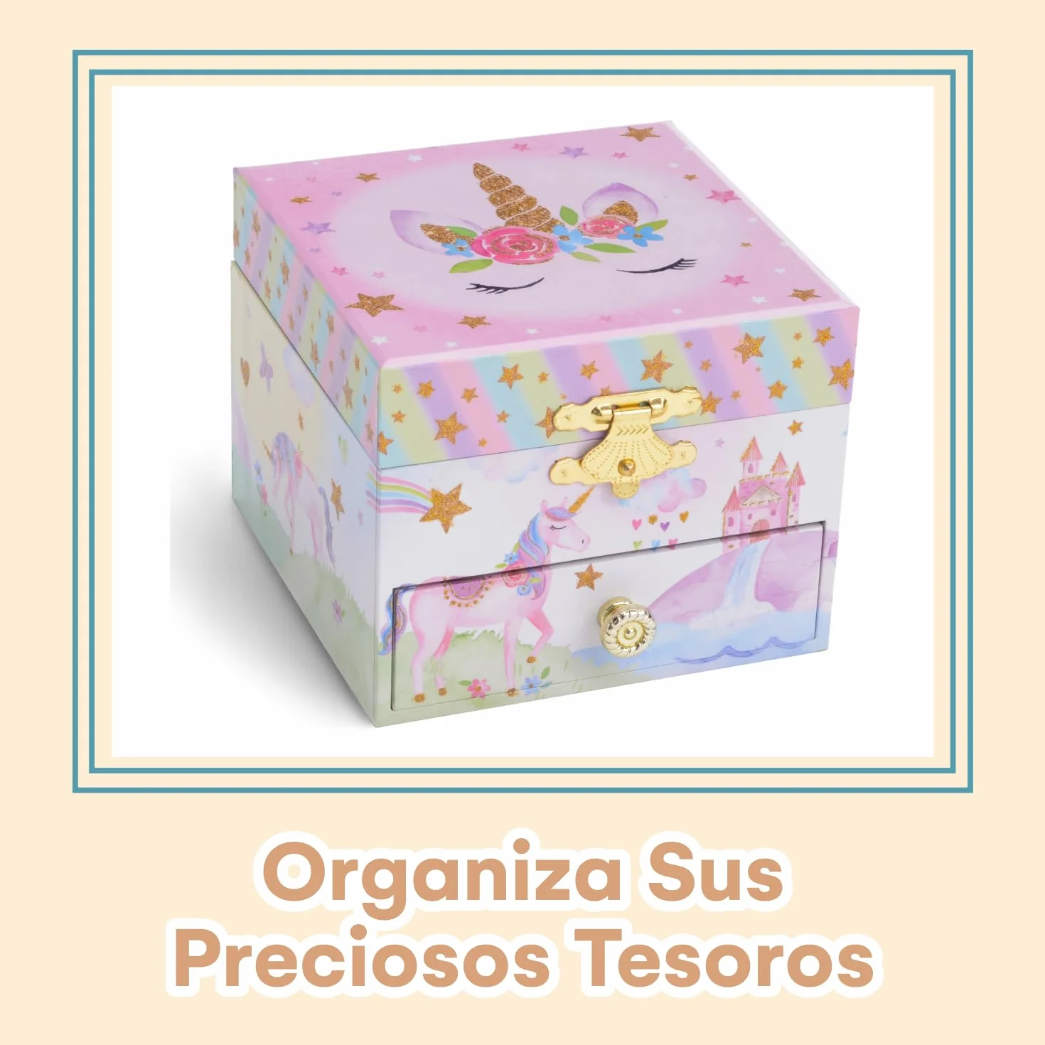 Jewelkeeper Joyeros Infantiles Cajón Musical Unicornio Arcoíris Brillante Cofre Tesoro Rosa 12 x 11 x 9 cm