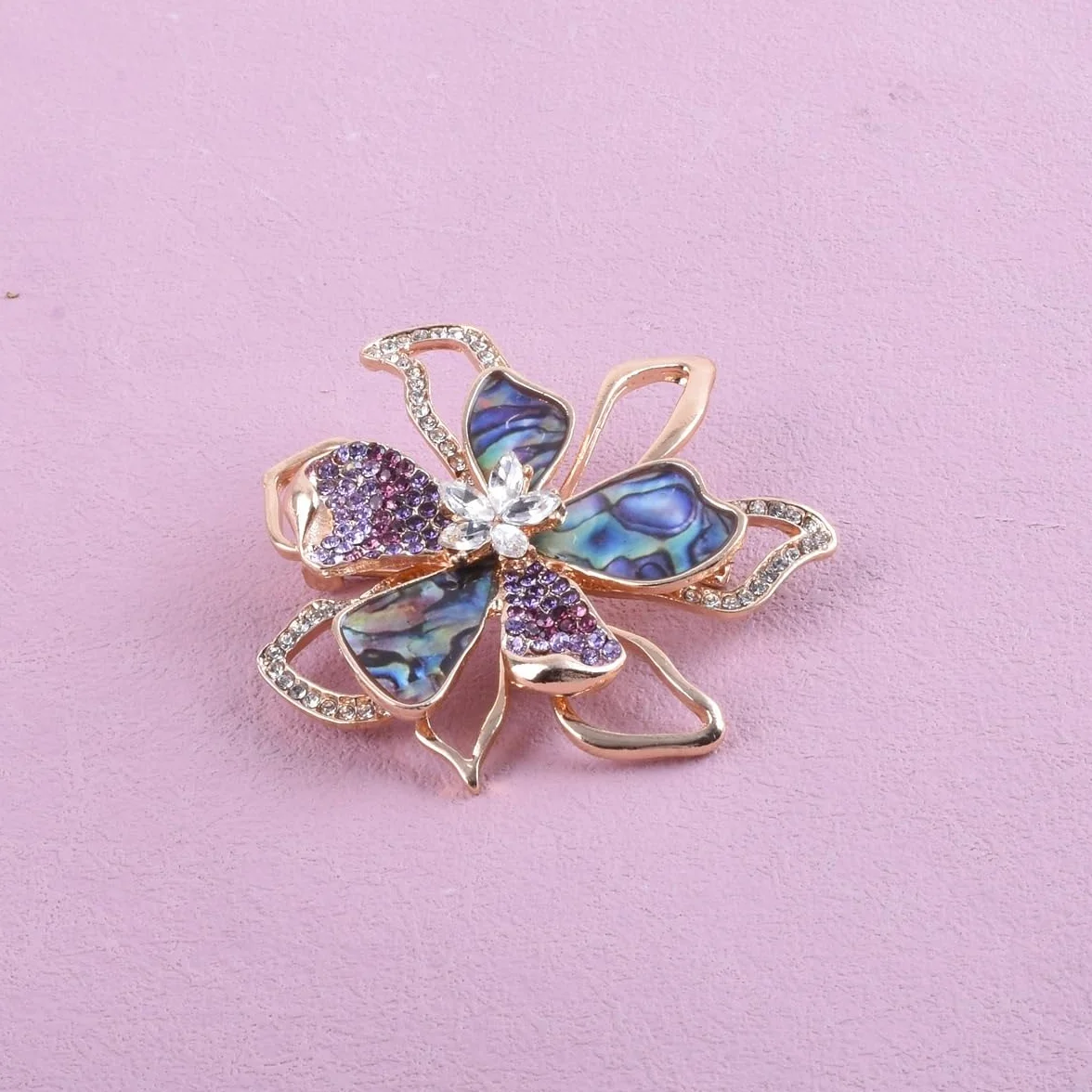 Broche De Flor De Bauhinia, Cristal De Abulón Y Concha, Broche Estilo Palacio Retro, Regalo For Niñas, Complementos For Traje Y Abrigo
