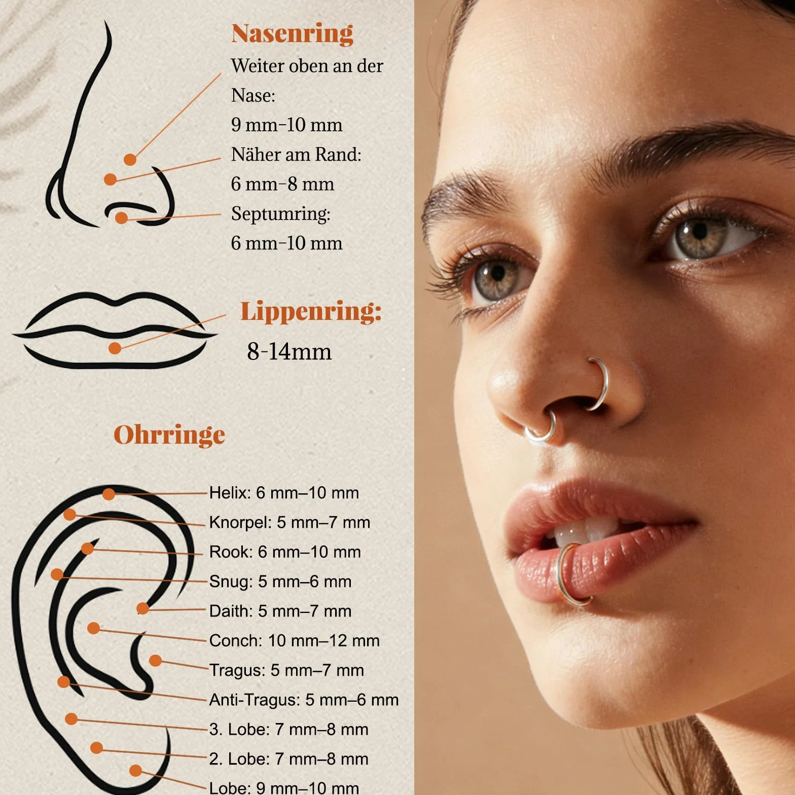 Aros Septum Acero Quirúrgico 8 Piezas 8mm/10mm/12mm/14mm Negro Piercing Nariz Cartílago Labio Helix