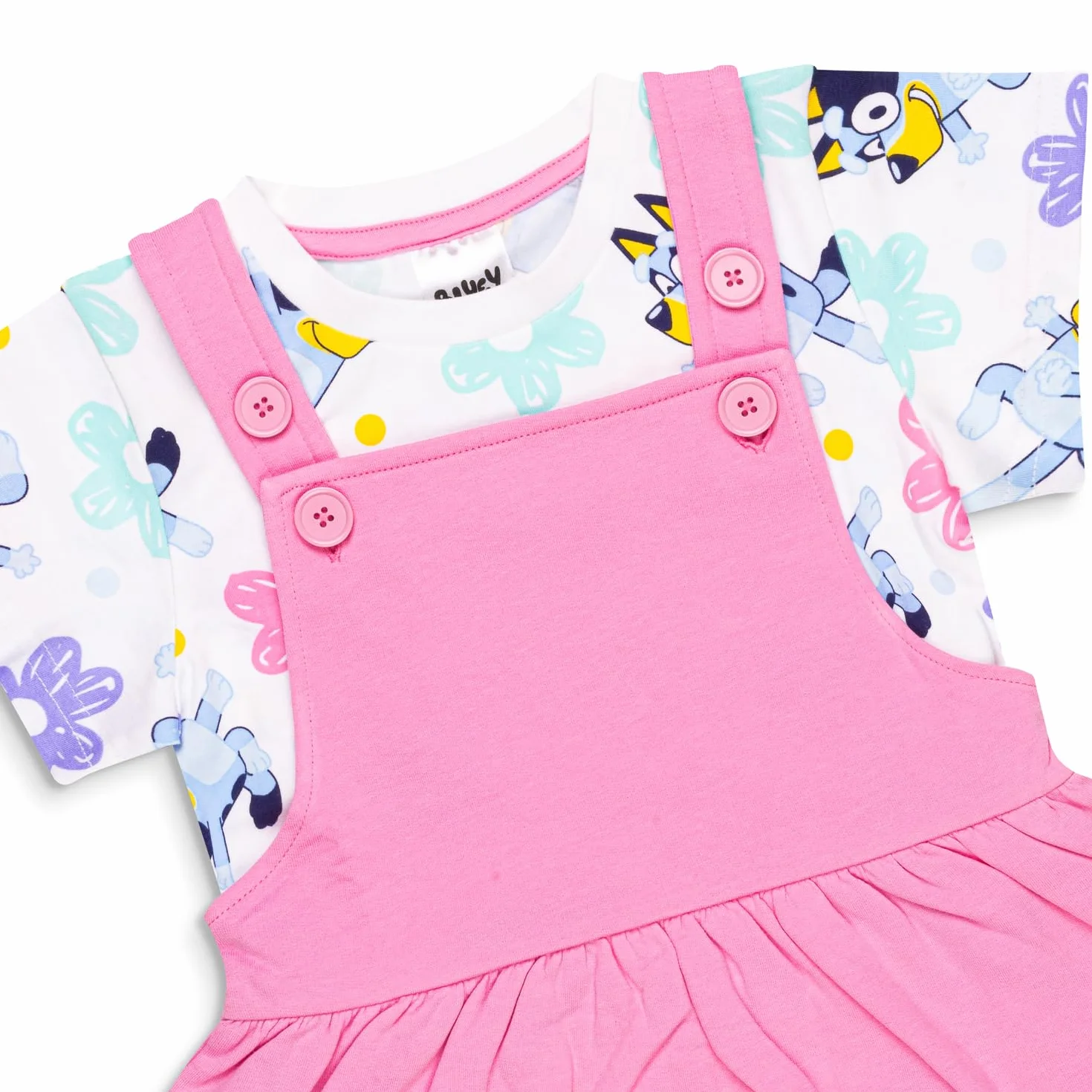 Bluey Conjunto de vestido y camiseta para niñas Rosa con bolsillos Algodón suave