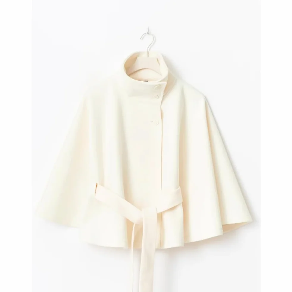 Poncho de manga murciélago para mujer abrigo corto invierno cuello alto cinturón