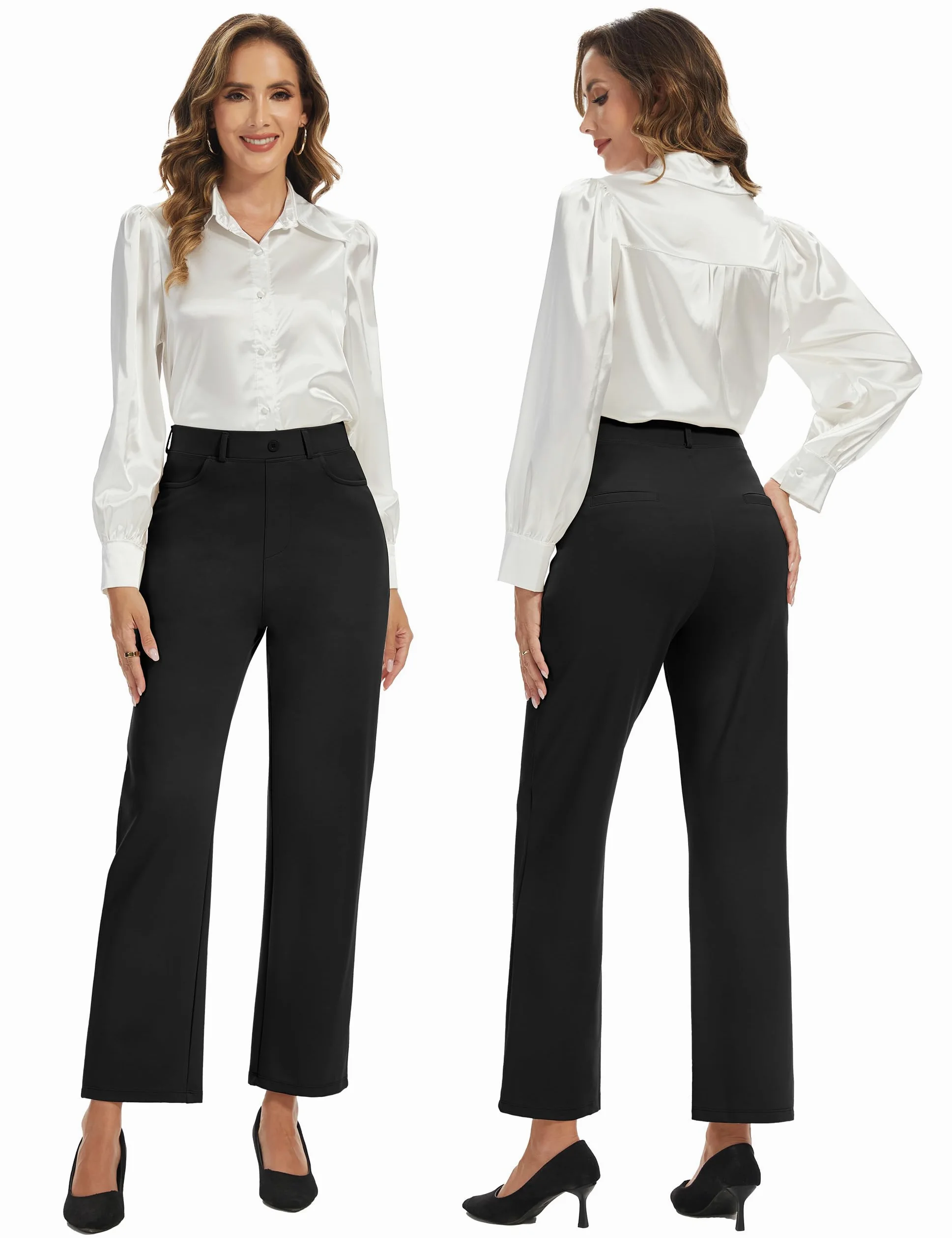 Desol Pantalones de traje de mujer elegantes pantalones largos de cintura alta pantalones rectos con bolsillos pierna ancha Lounge Palazzo Pantalones