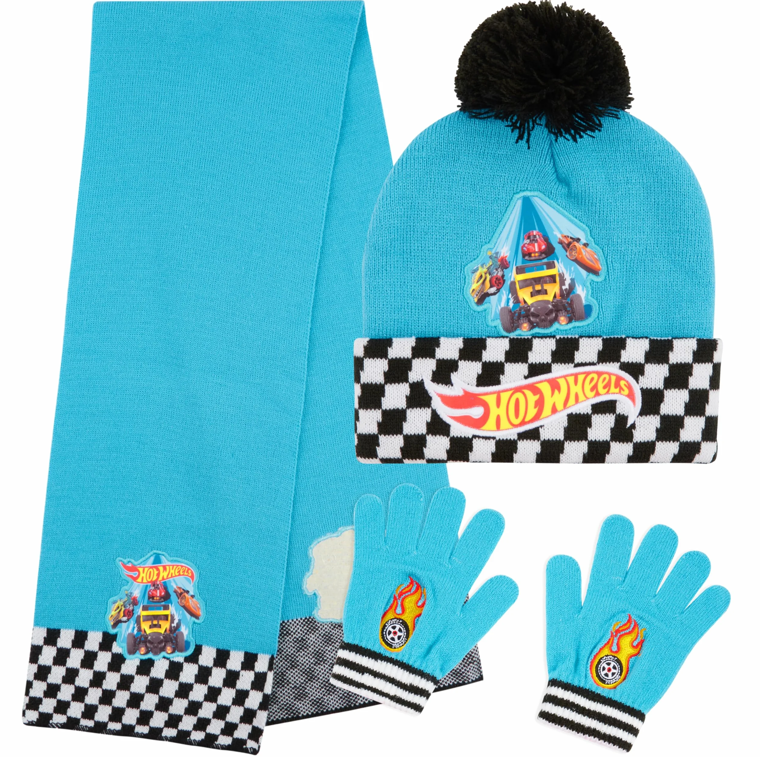 Hot Wheels Set de Invierno 3 Piezas Gorro Pompón Bufanda Guantes para Niños