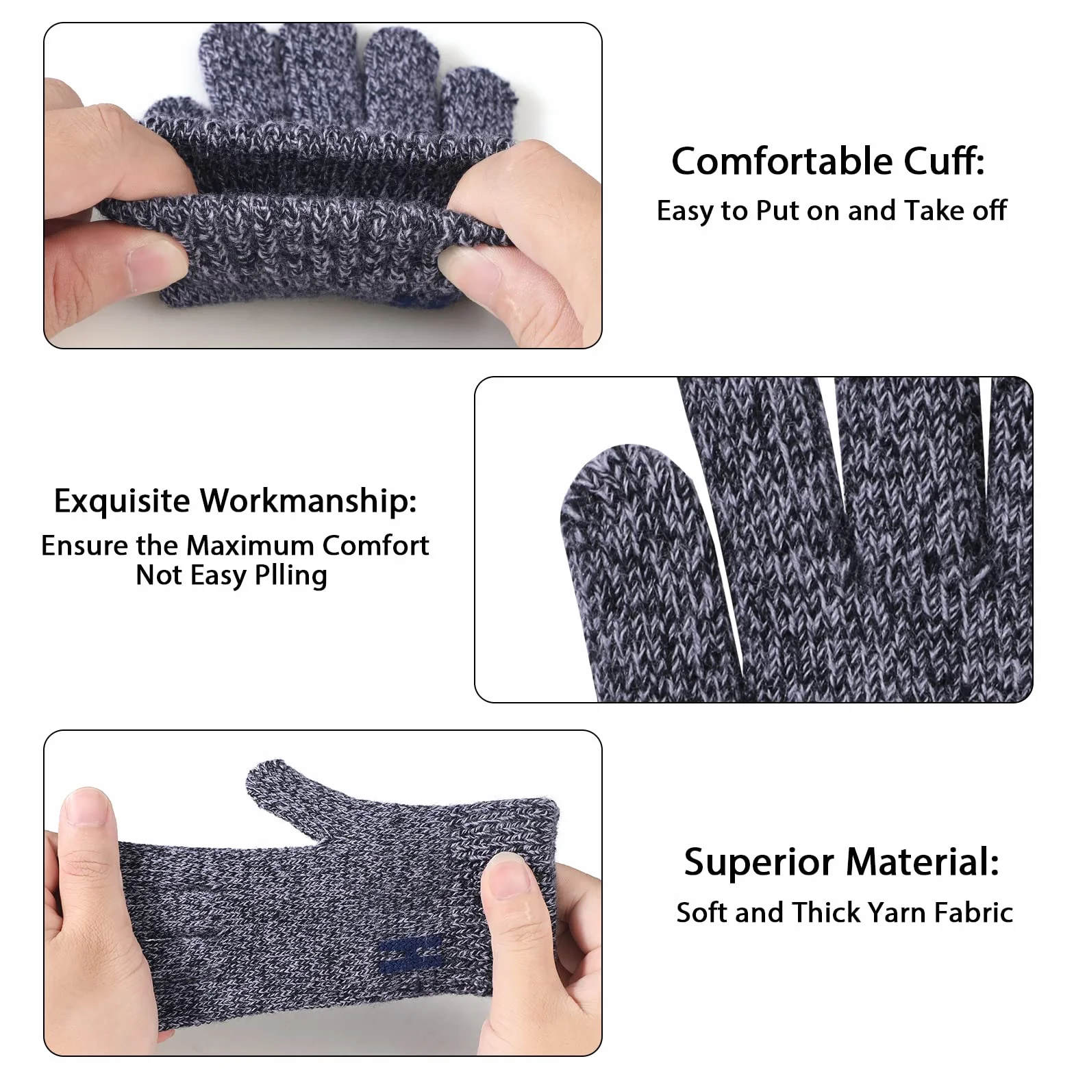 TAGVO Guantes de Invierno para Niños 3 Pares - Guantes de Punto Calientes Elásticos