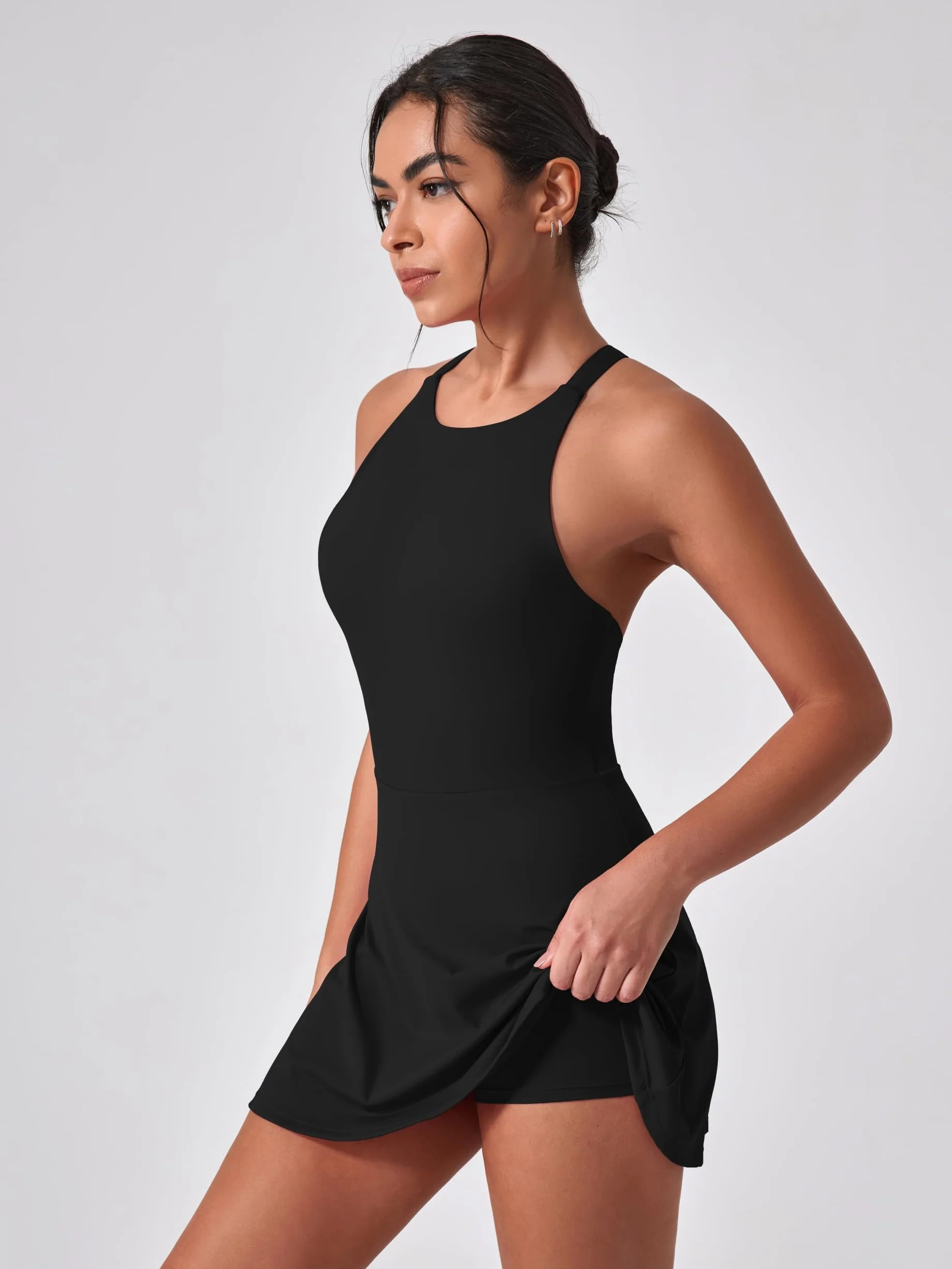 IDOPIP Vestido de tenis mujer con sujetador integrado y pantalones cortos bolsillo cruzado corte trasero