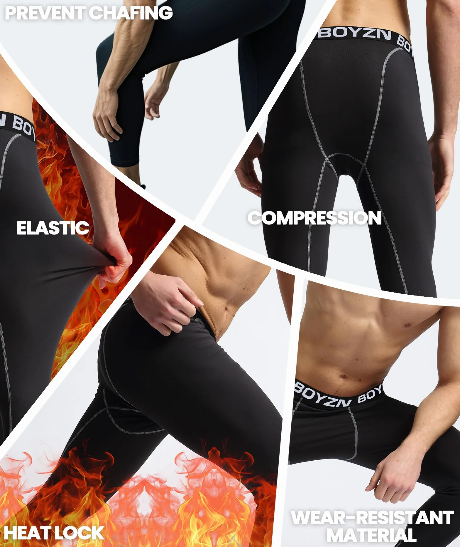 Boyzn Paquete de 2 Pantalones Deportivos de Compresión para Hombre, Mallas de Capa Base Activa Leggings de Entrenamiento y Correr con Bolsillos