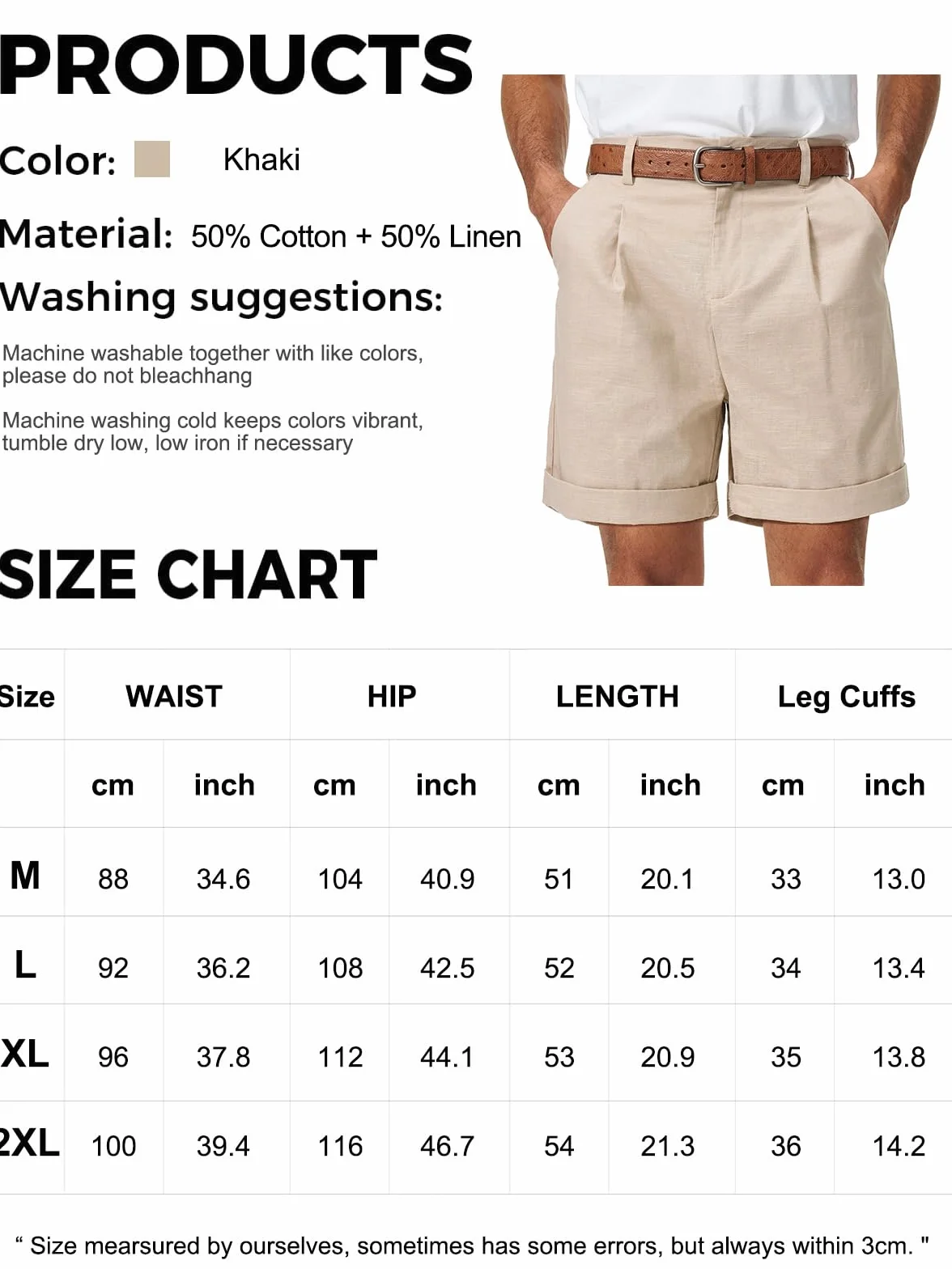 Pantalones Cortos de Algodón y Lino Bermudas Hombre Verano Chinos Clásico con Bolsillo