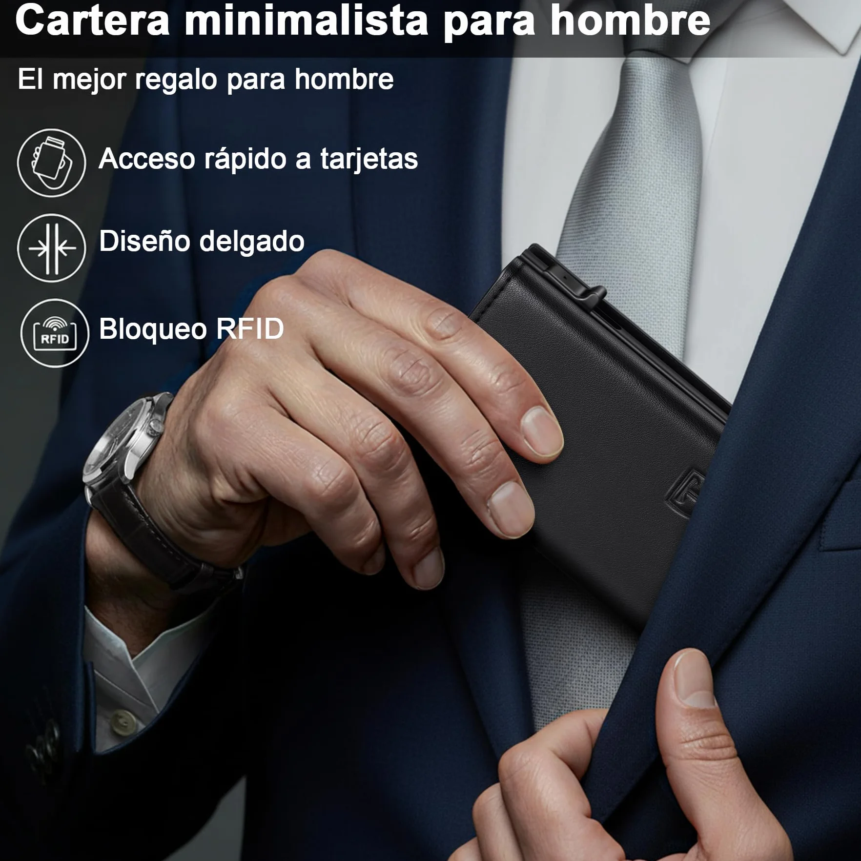 TENBST Cartera Hombre Cuero Tarjetero RFID Bloqueo Pequeño